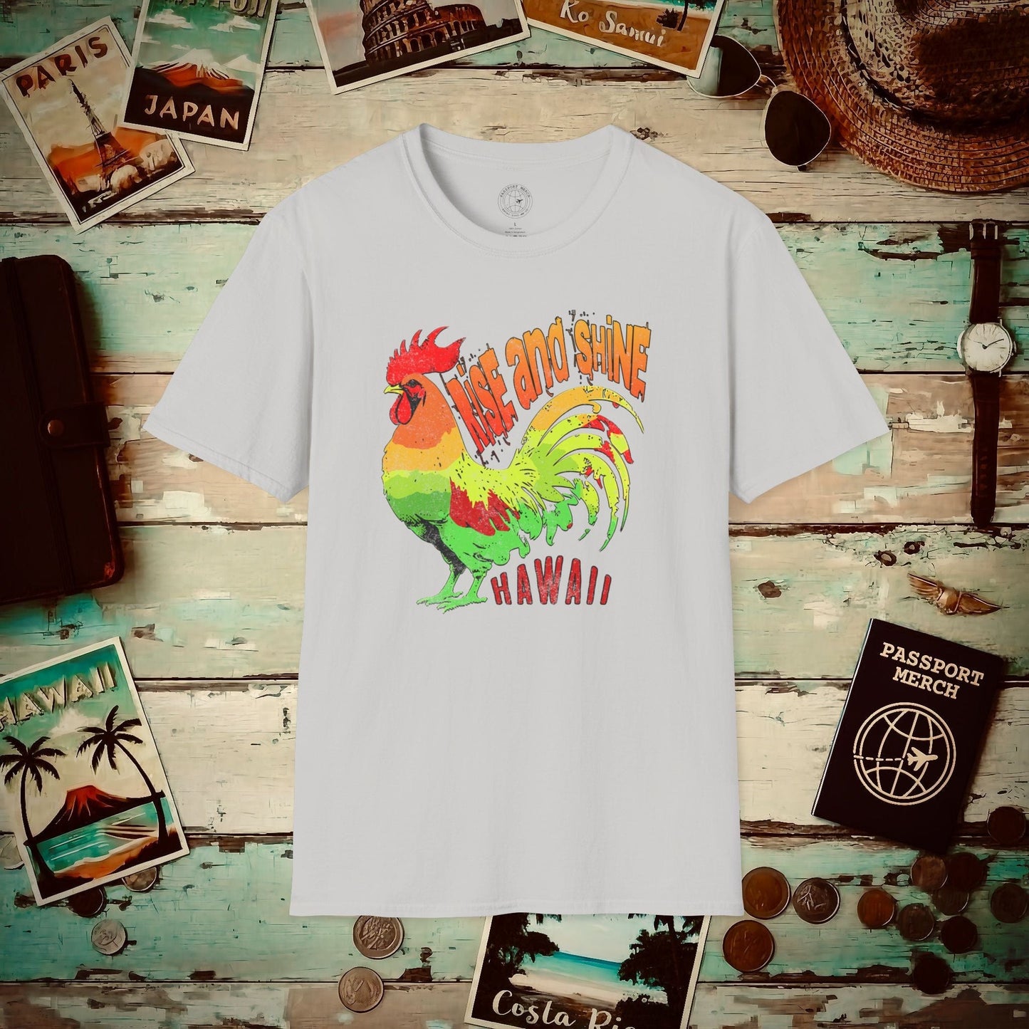 Rise and Shine Rooster, Hawaii T-Shirt Ice Grey / S