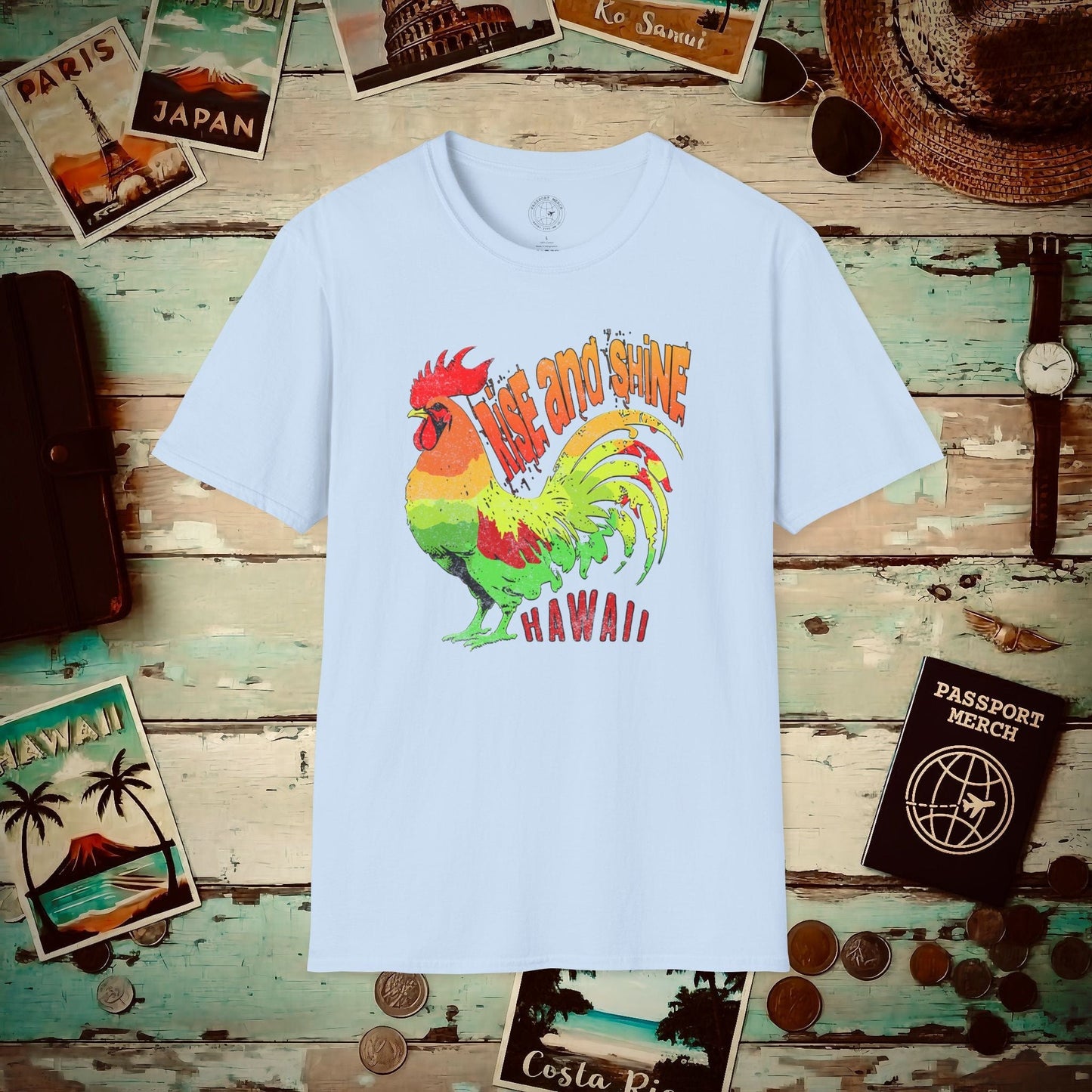 Rise and Shine Rooster, Hawaii T-Shirt Light Blue / S