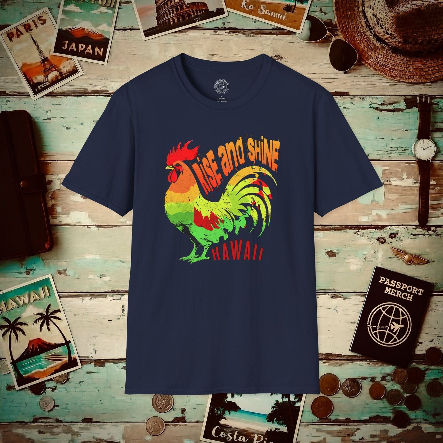 Rise and Shine Rooster, Hawaii T-Shirt Navy / S