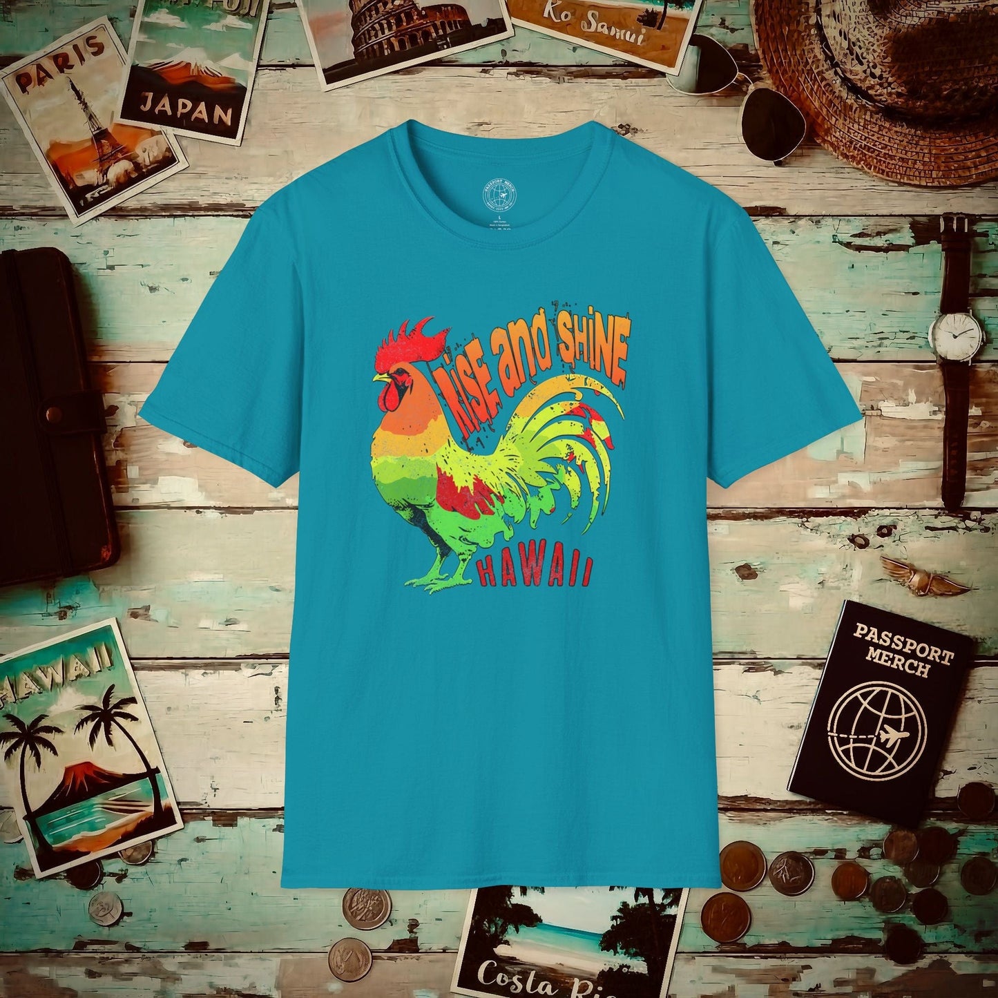 Rise and Shine Rooster, Hawaii T-Shirt Tropical Blue / S