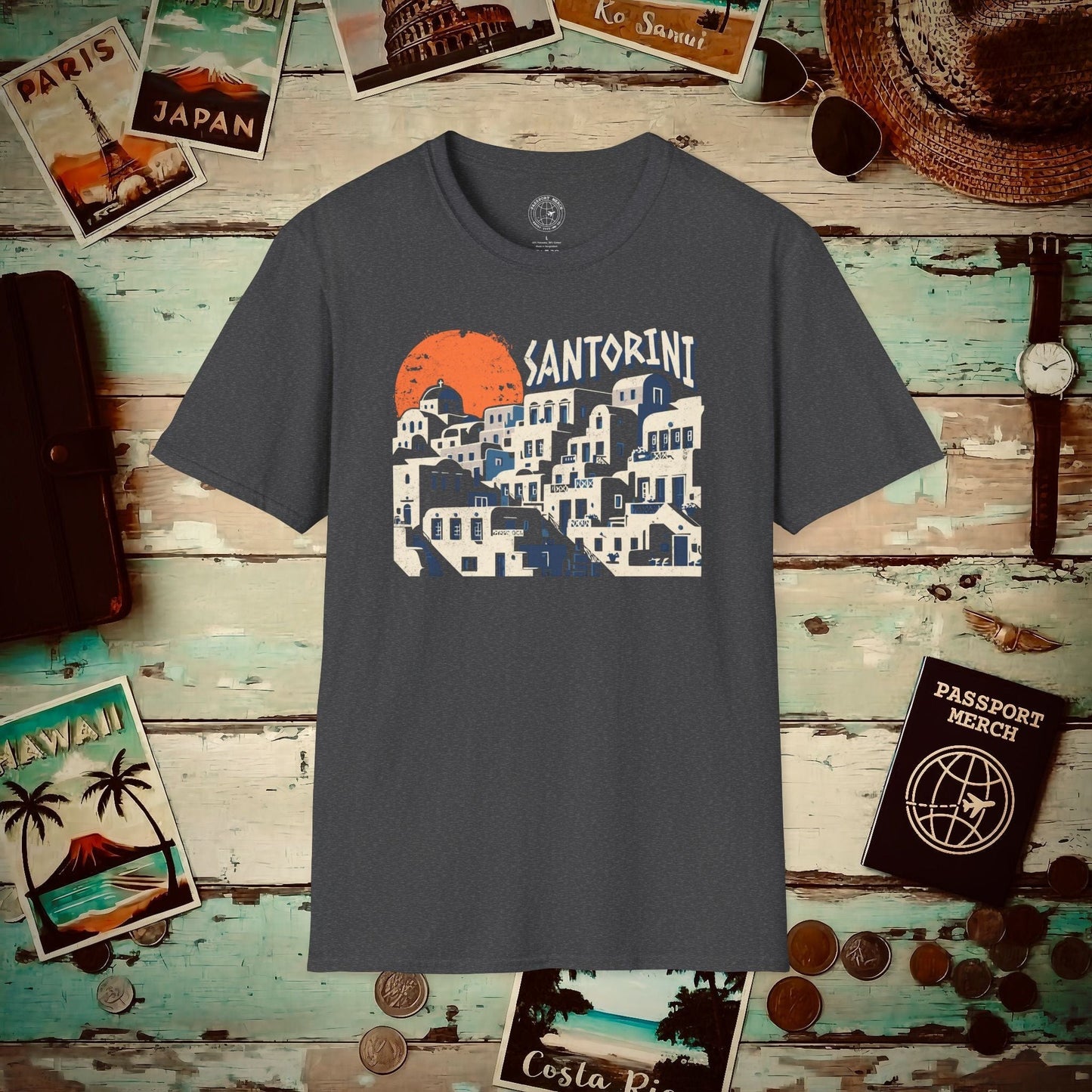 Santorini Shadows, Greece T-Shirt Dark Heather / S