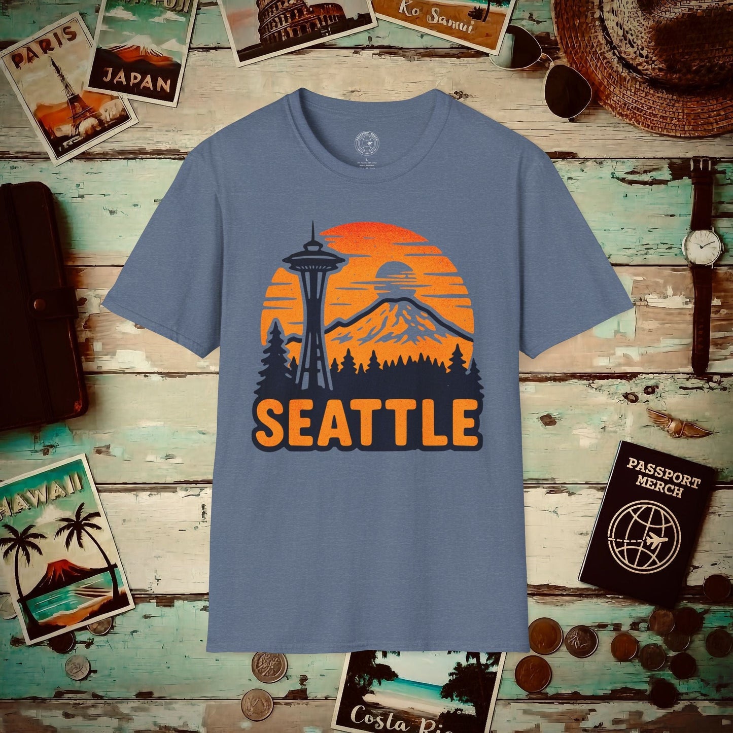 Seattle, Washington - 80's Vintage T-Shirt Heather Indigo / S