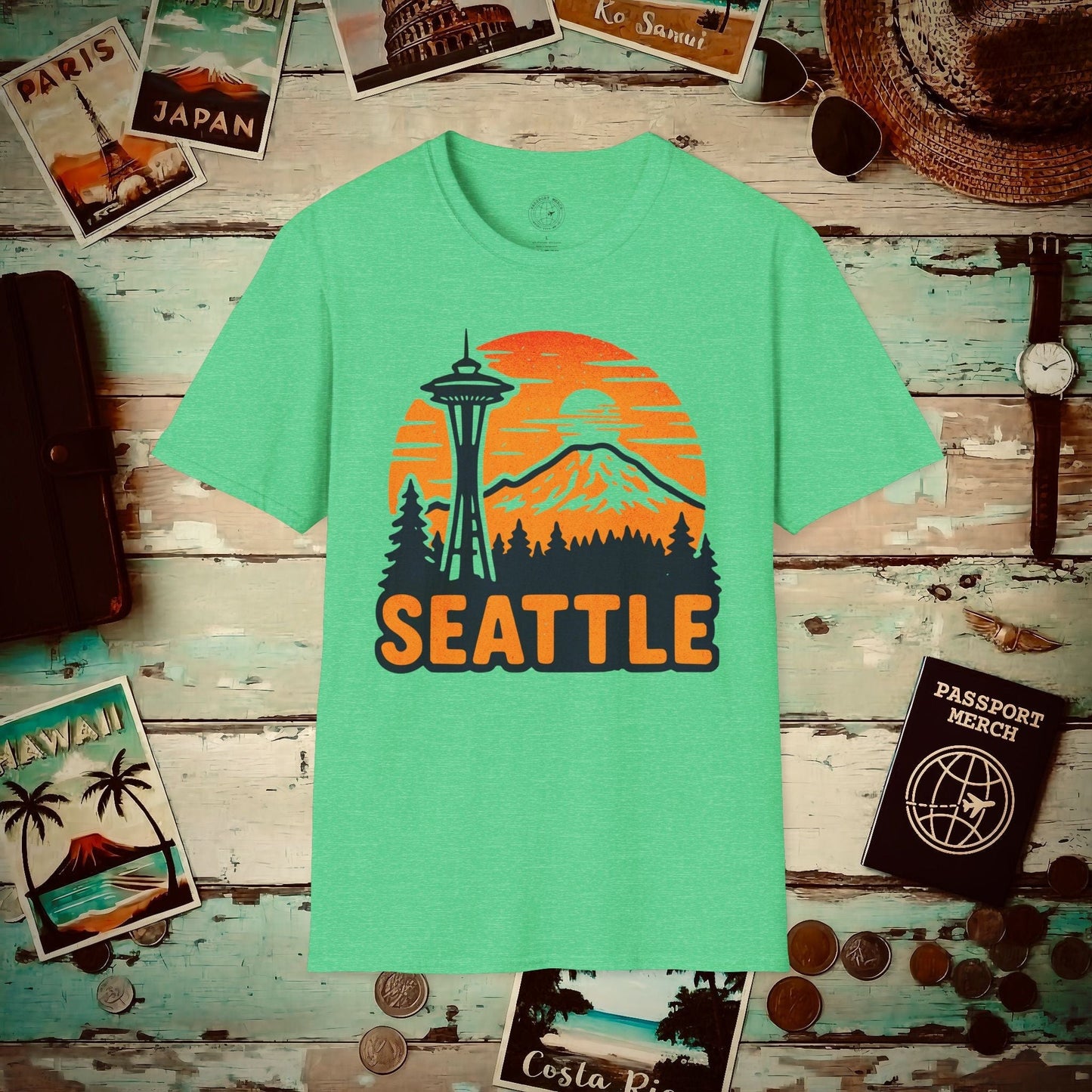 Seattle, Washington - 80's Vintage T-Shirt Heather Irish Green / S