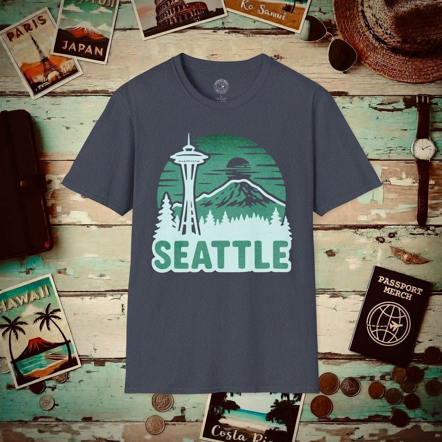 Seattle, Washington - 80's Vintage T-Shirt Heather Navy / S