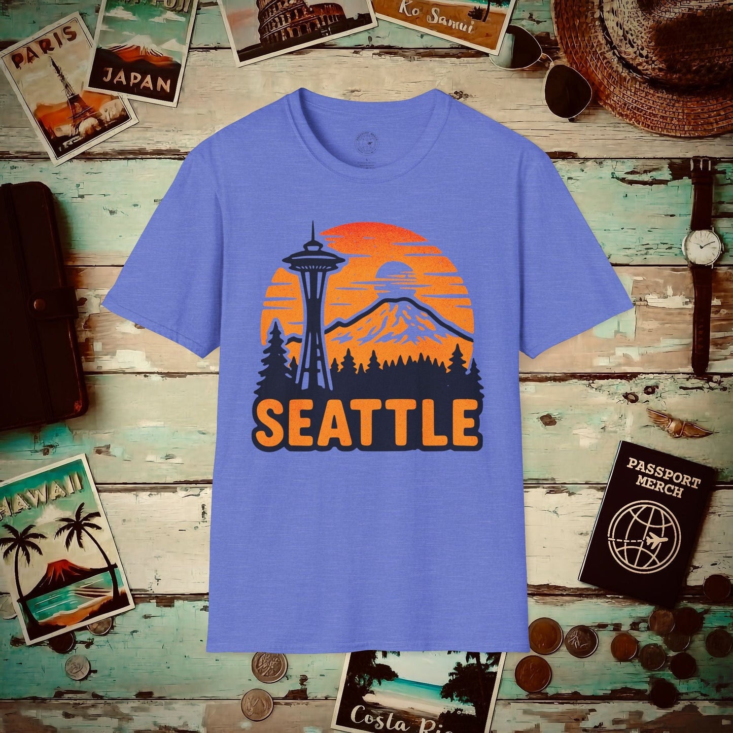 Seattle, Washington - 80's Vintage T-Shirt Heather Royal / S