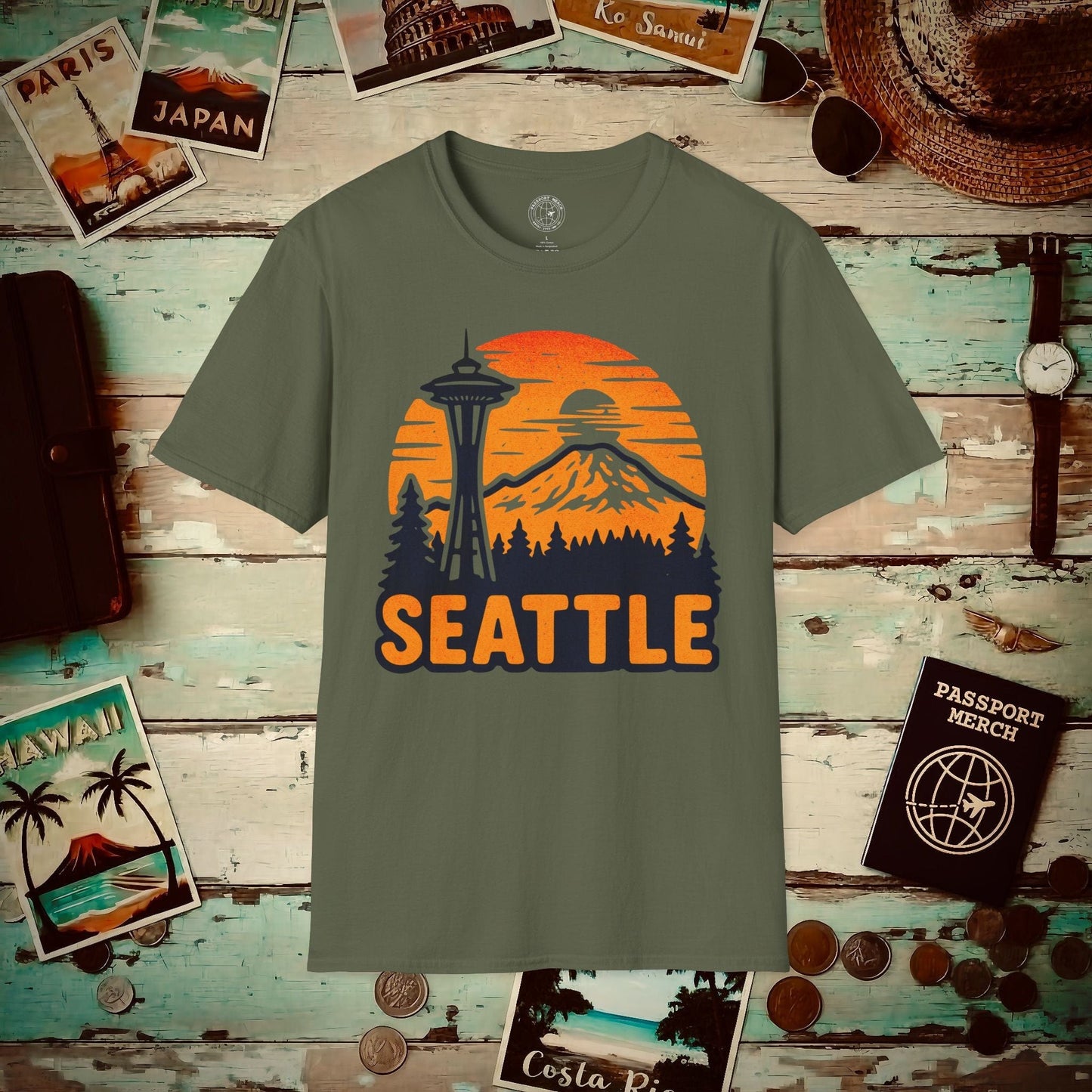 Seattle, Washington - 80's Vintage T-Shirt Military Green / S