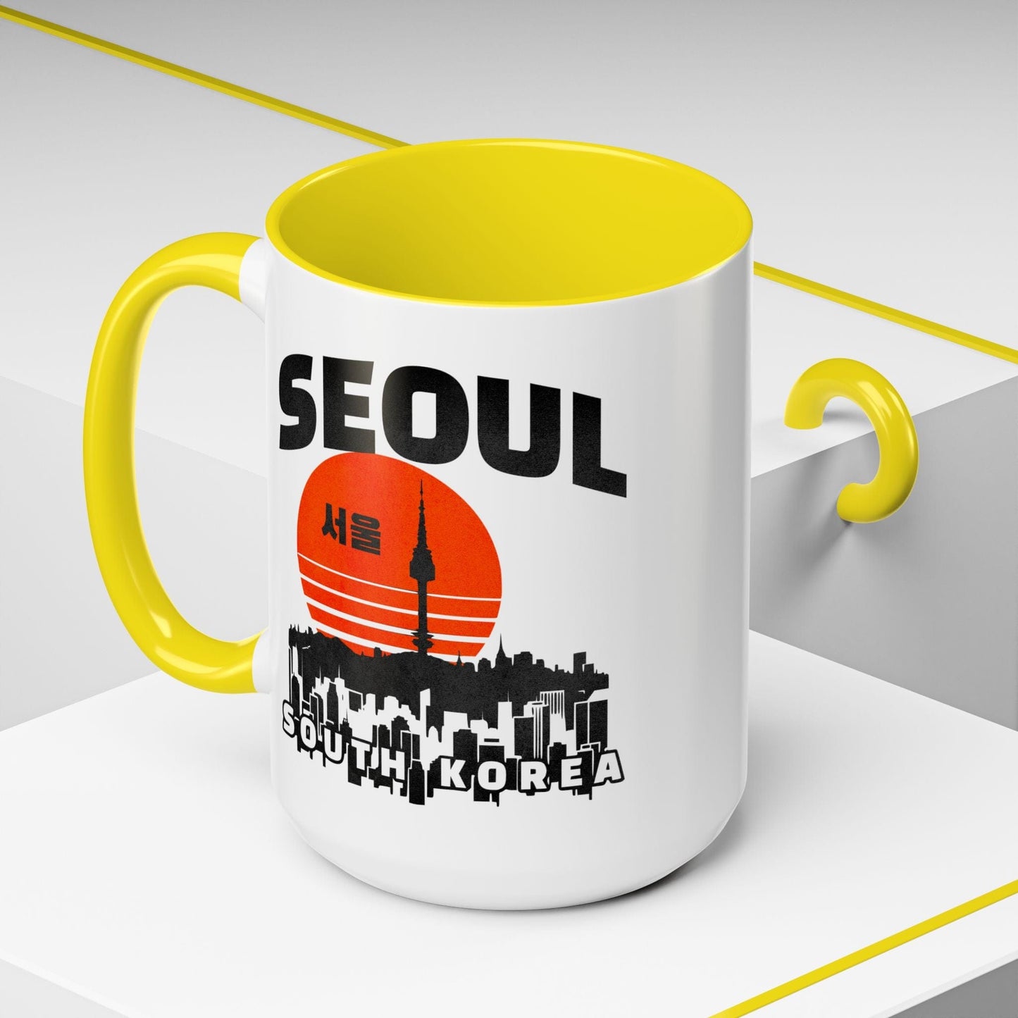 Seoul Retro Vintage Sunset, Korea 15oz Mug Yellow / 15oz