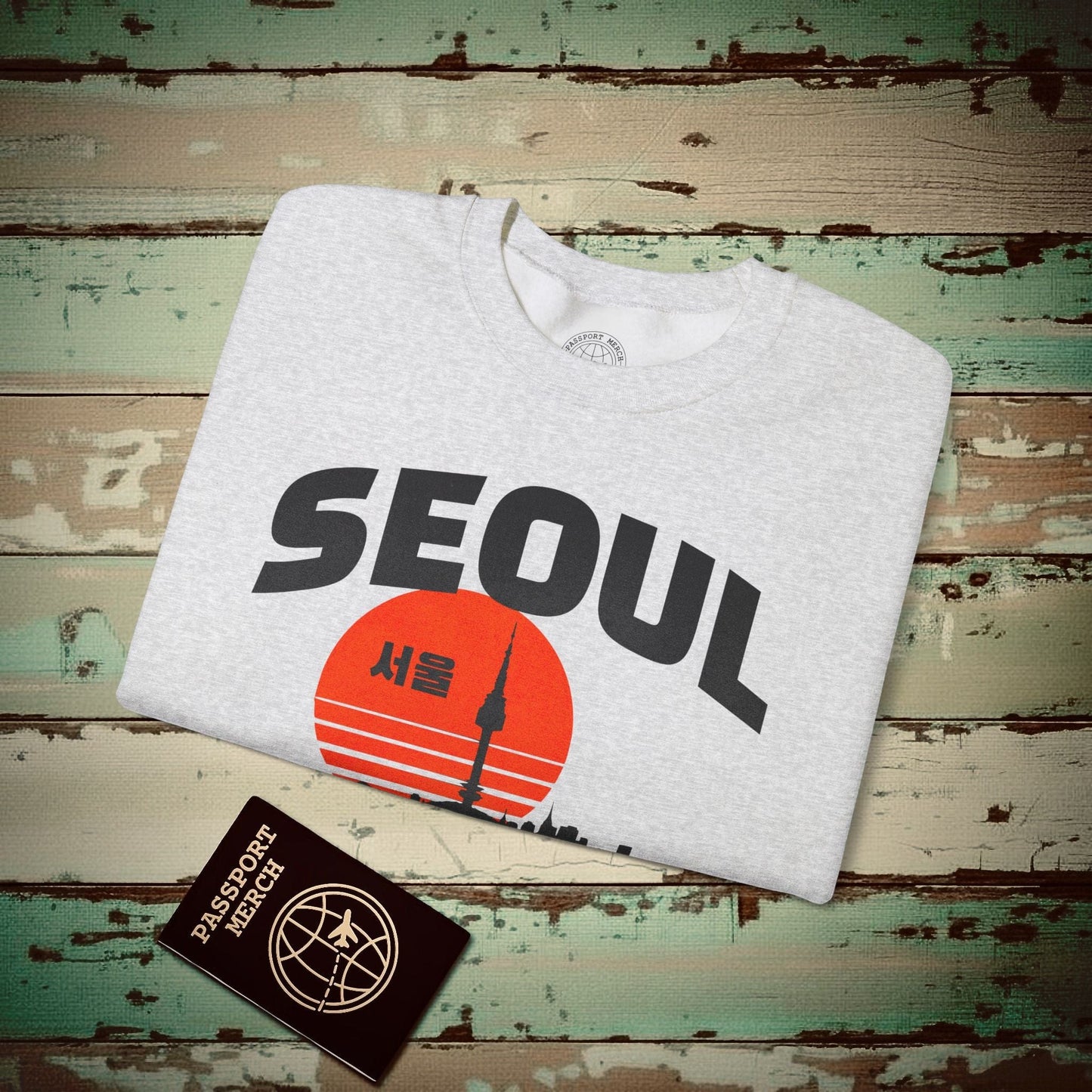 Seoul Retro Vintage Sunset, Korea Crewneck Ash / S