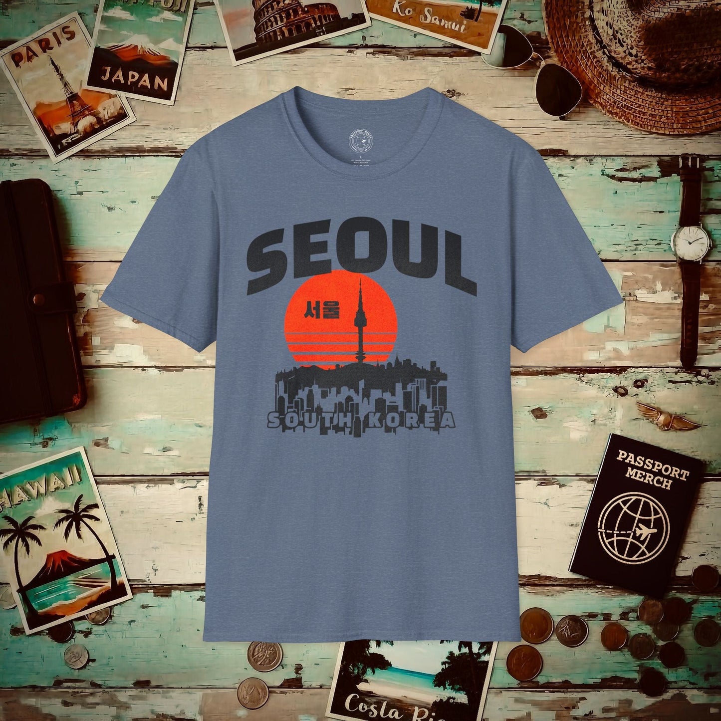 Seoul Retro Vintage Sunset, Korea T-Shirt Heather Indigo / S