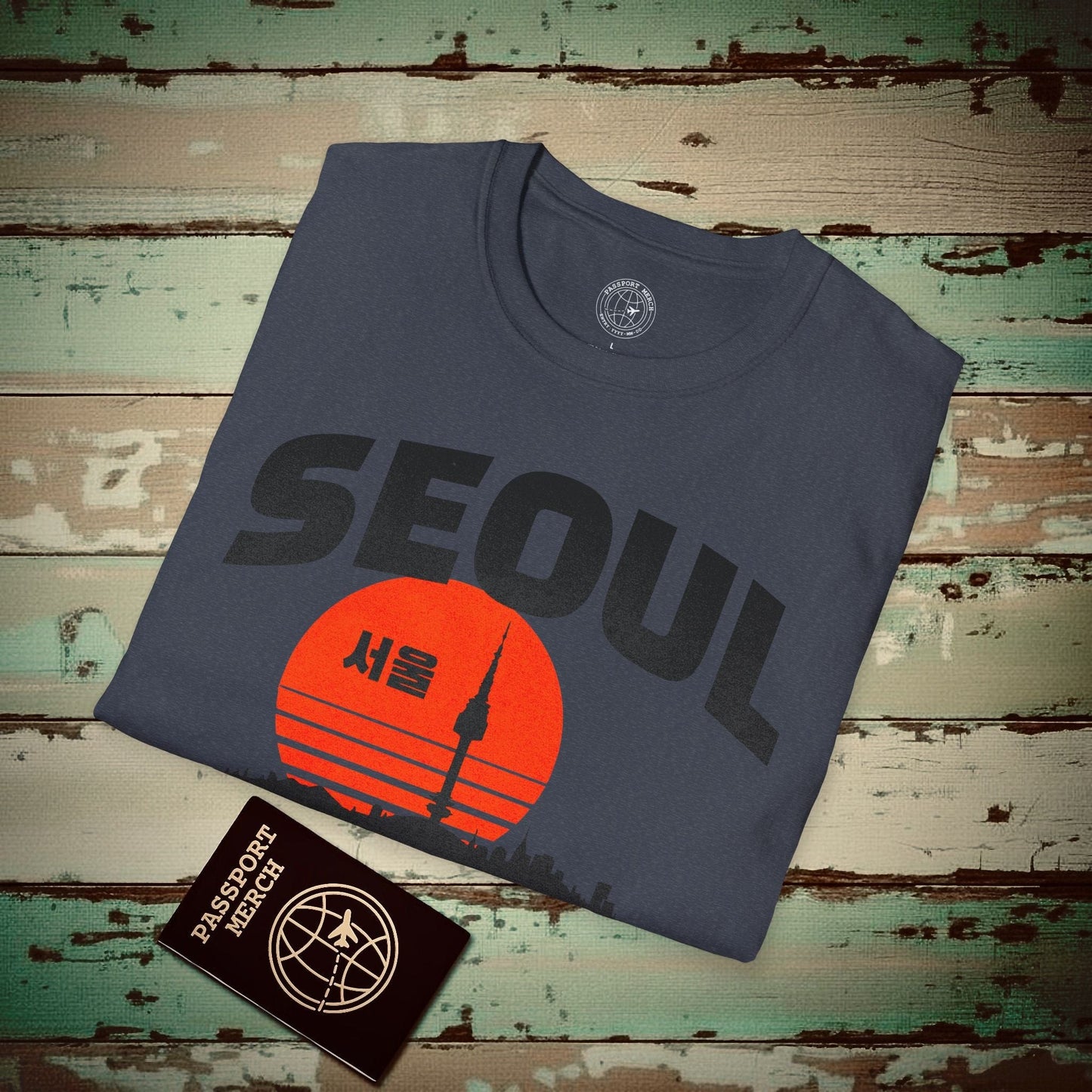 Seoul Retro Vintage Sunset, Korea T-Shirt Heather Navy / S