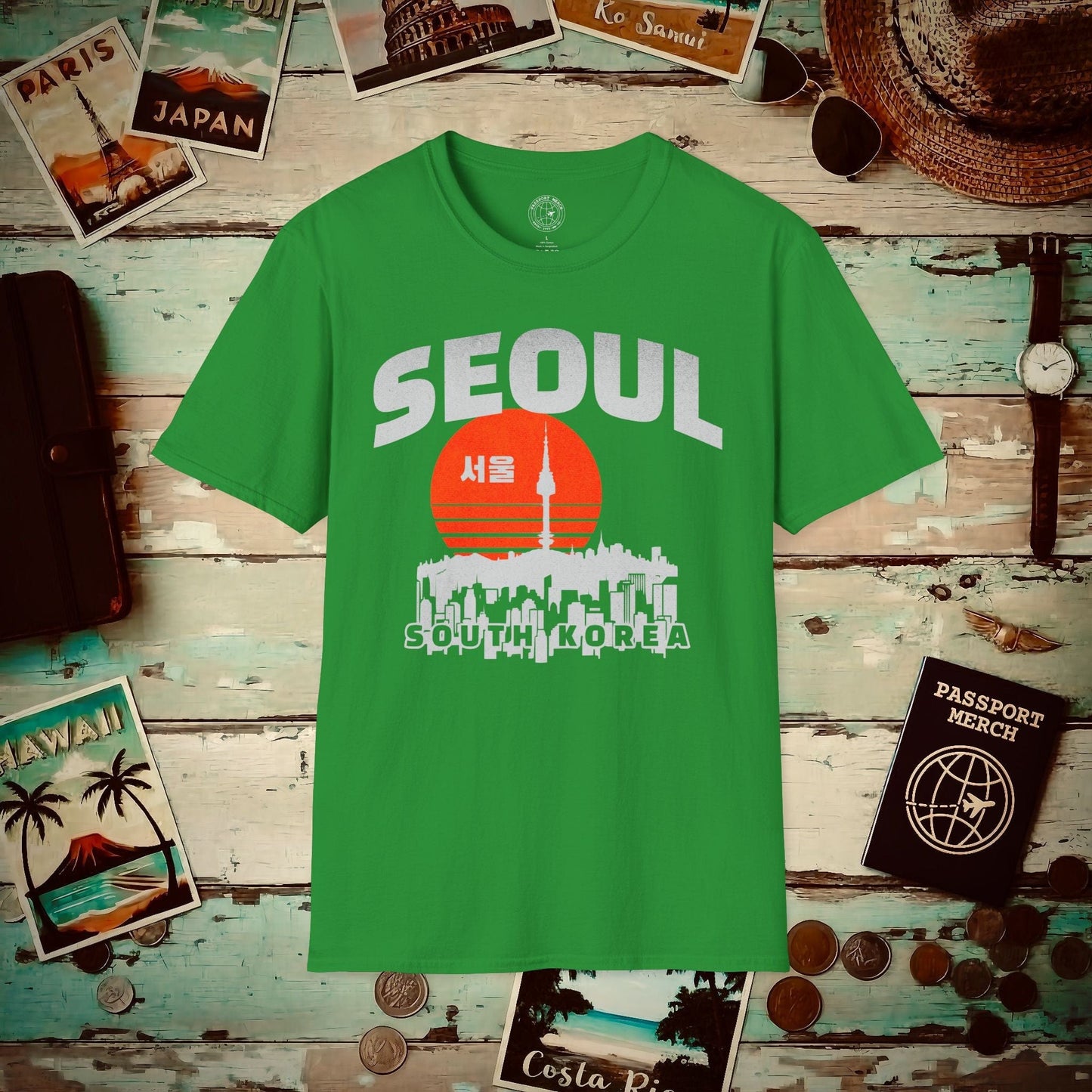 Seoul Retro Vintage Sunset, Korea T-Shirt Irish Green / S