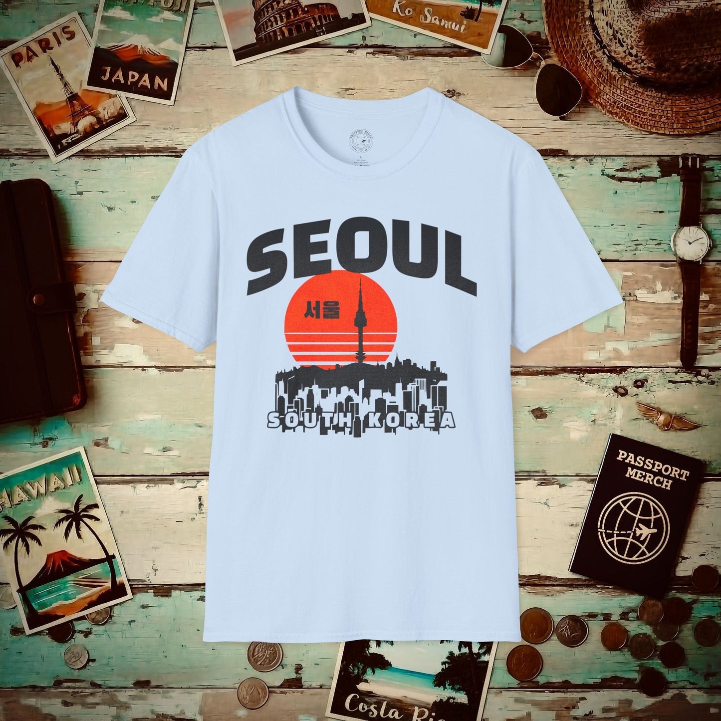 Seoul Retro Vintage Sunset, Korea T-Shirt Light Blue / S
