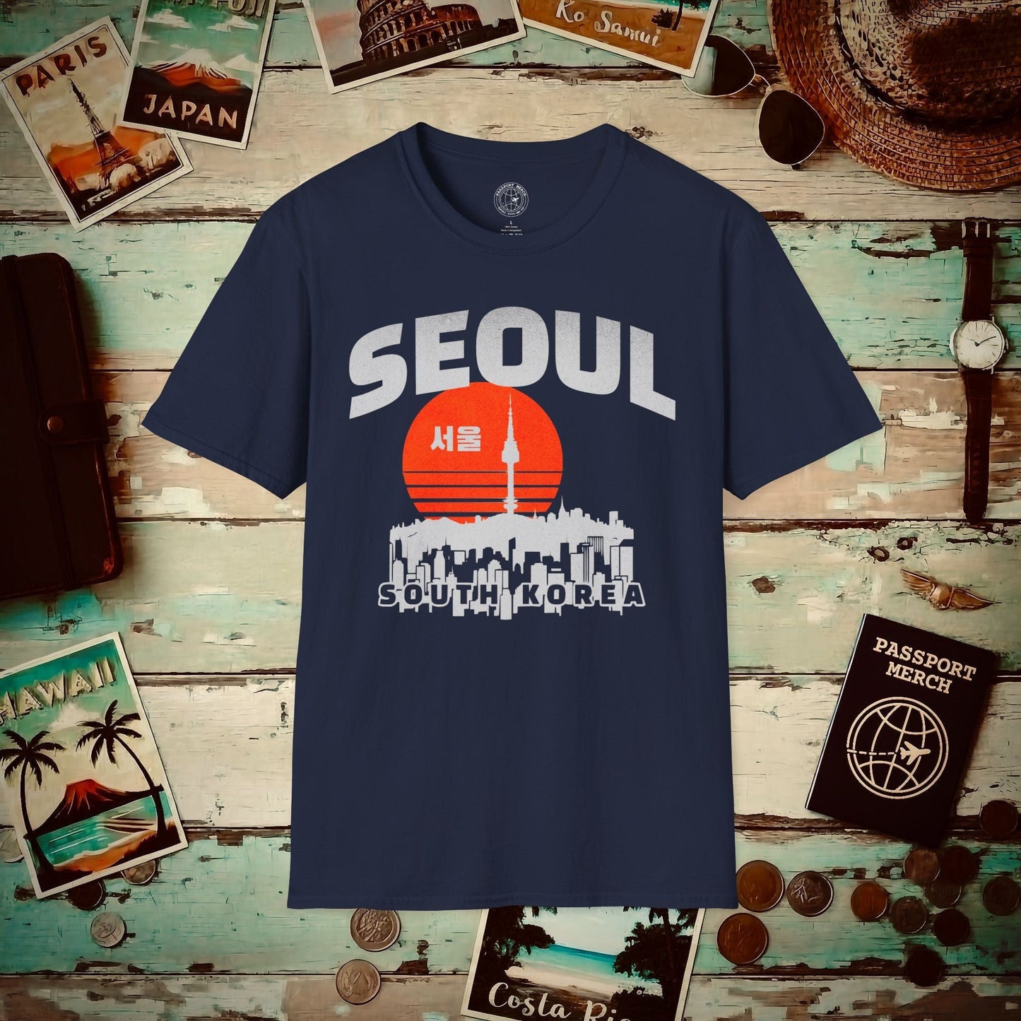 Seoul Retro Vintage Sunset, Korea T-Shirt Navy / S