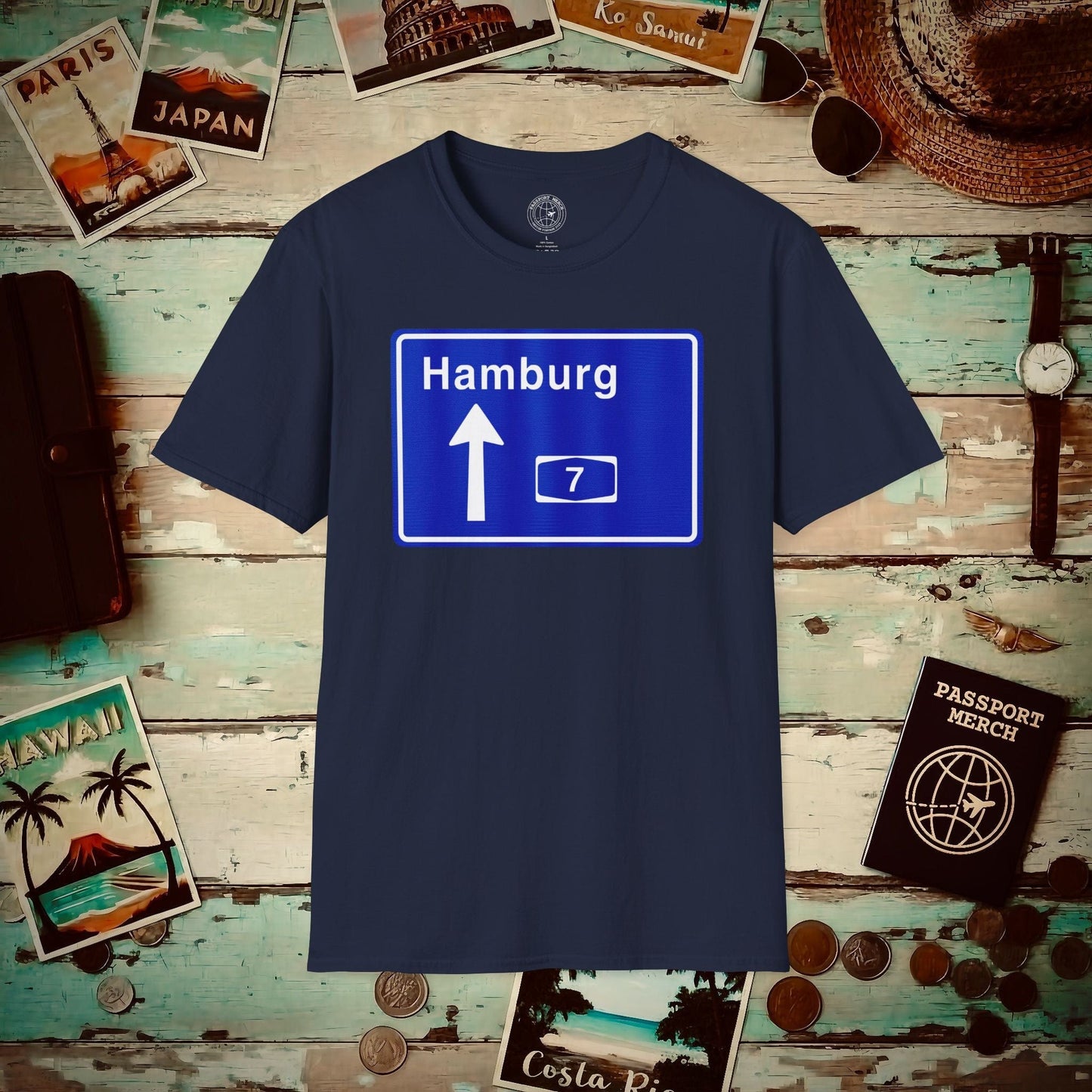 Signs of Wanderlust, Autobahn A7, Hamburg, Germany T-Shirt Navy / S