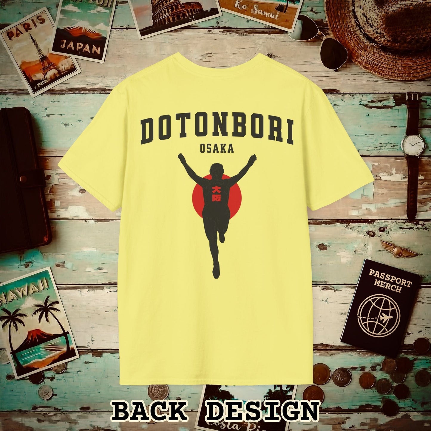 Signs of Wanderlust, Dotonbori, Osaka, Japan, Back Print T-Shirt Cornsilk / S