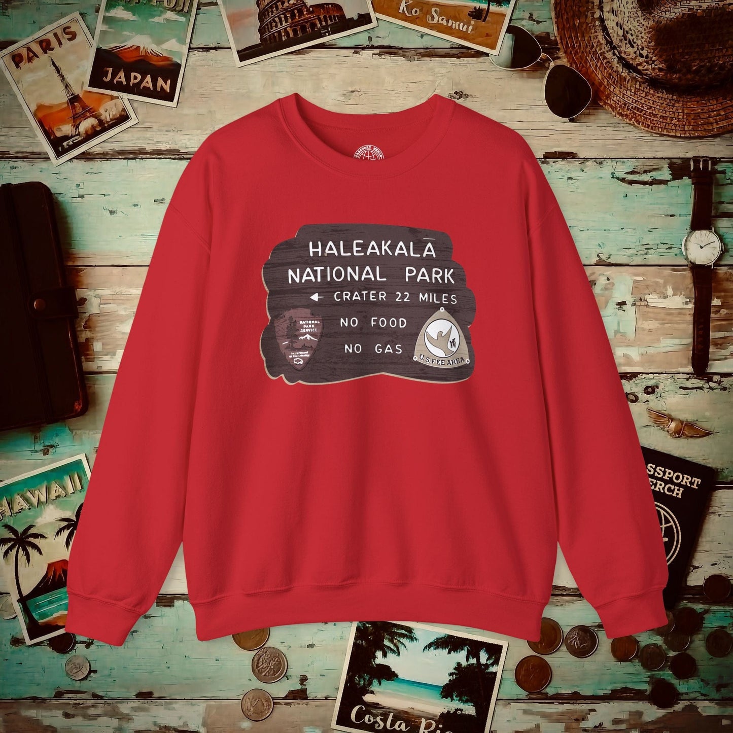 Signs of Wanderlust, Haleakala, Maui, Hawaii Crewneck Red / S