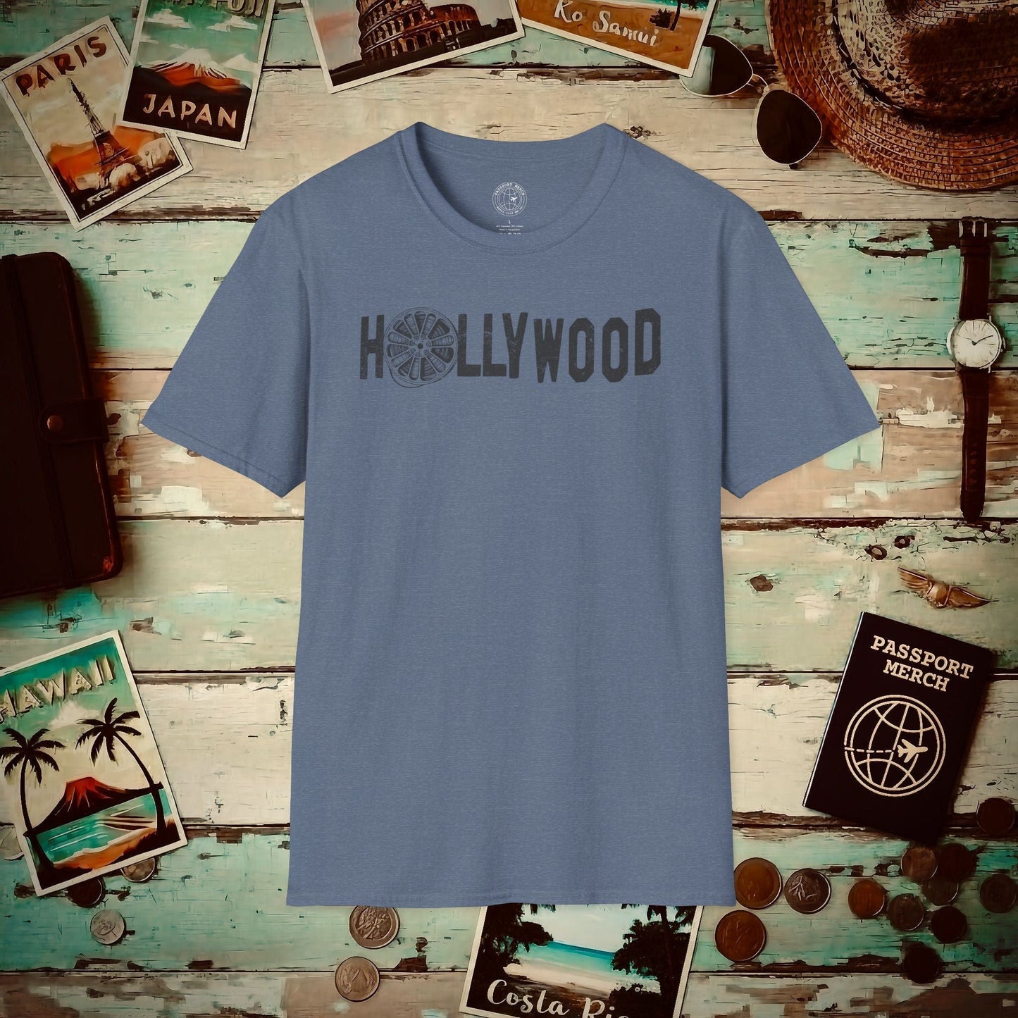 Signs of Wanderlust, Hollywood, California T-Shirt Heather Indigo / S
