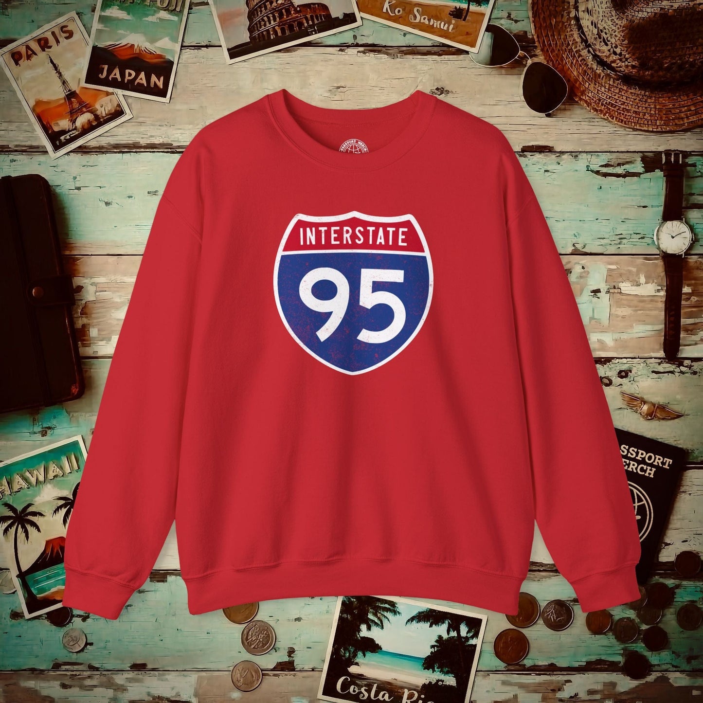 Signs of Wanderlust, Interstate 95, USA Crewneck Red / S