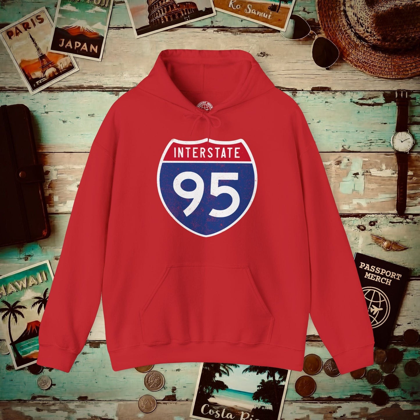 Signs of Wanderlust, Interstate 95, USA Hoodie Red / S