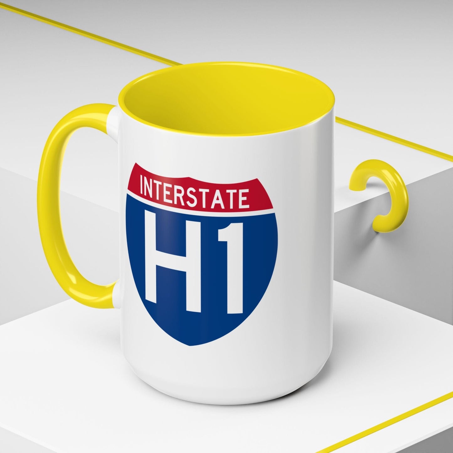 Signs of Wanderlust, Interstate H1, Hawaii 15oz Mug Yellow / 15oz