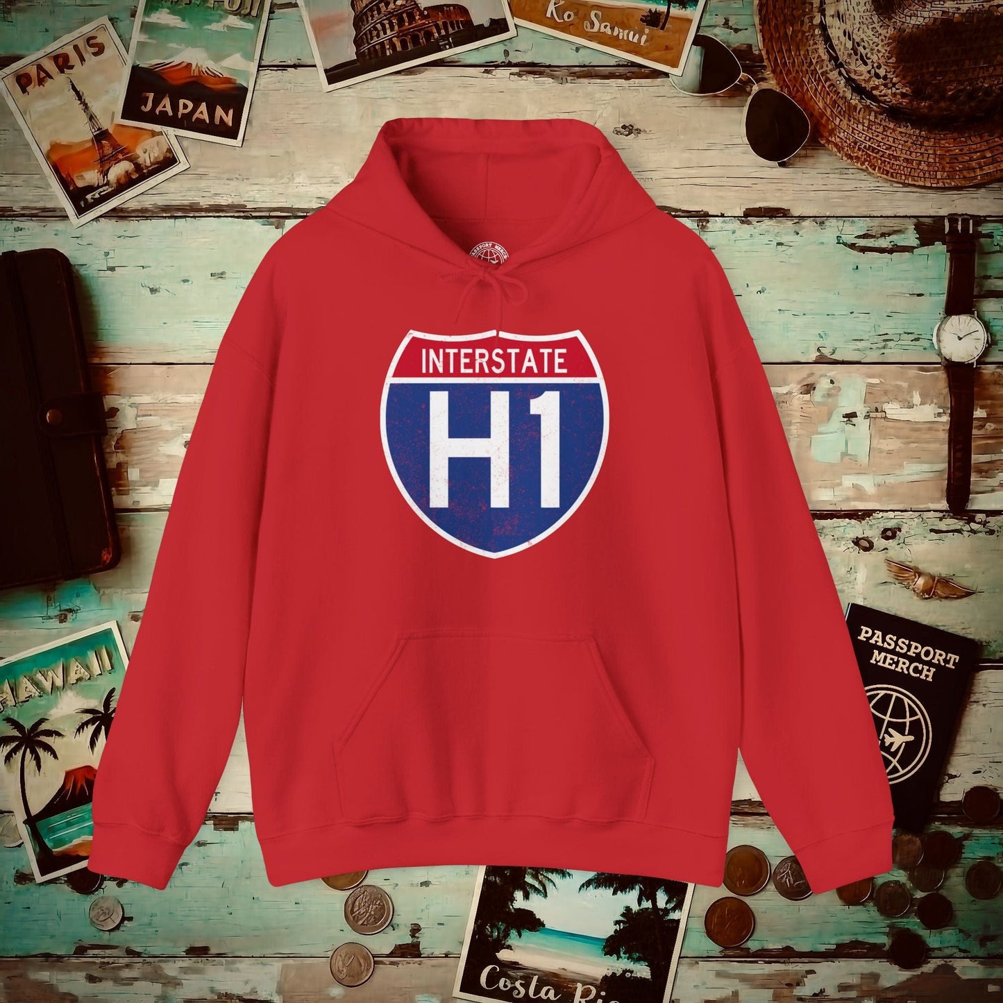 Signs of Wanderlust, Interstate H1, Hawaii Hoodie Red / S
