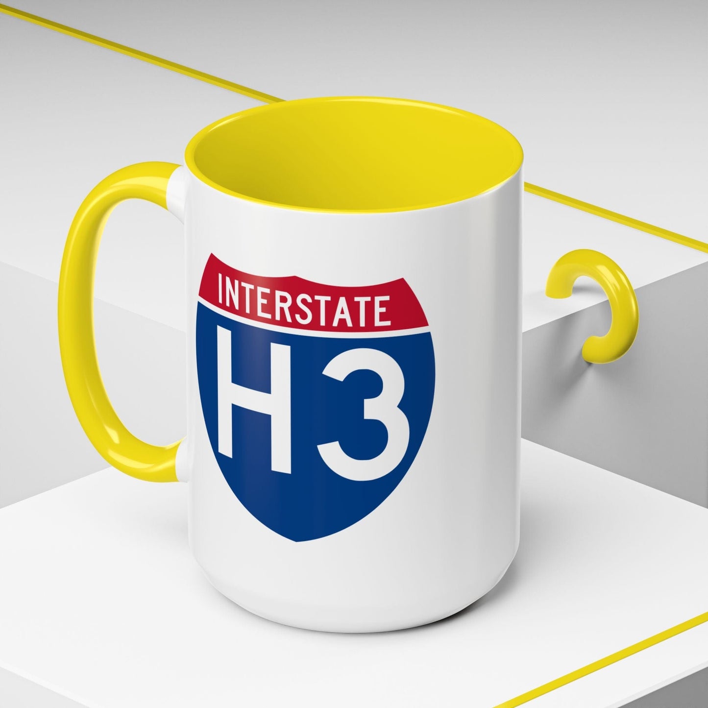 Signs of Wanderlust, Interstate H3, Hawaii 15oz Mug Yellow / 15oz