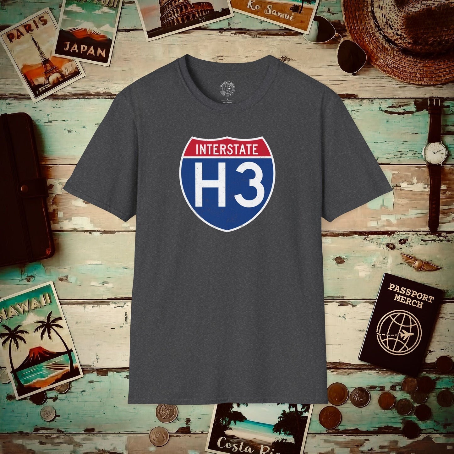 Signs of Wanderlust, Interstate H3, Hawaii T-Shirt Dark Heather / S