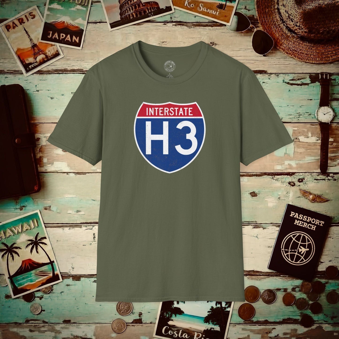 Signs of Wanderlust, Interstate H3, Hawaii T-Shirt Military Green / S
