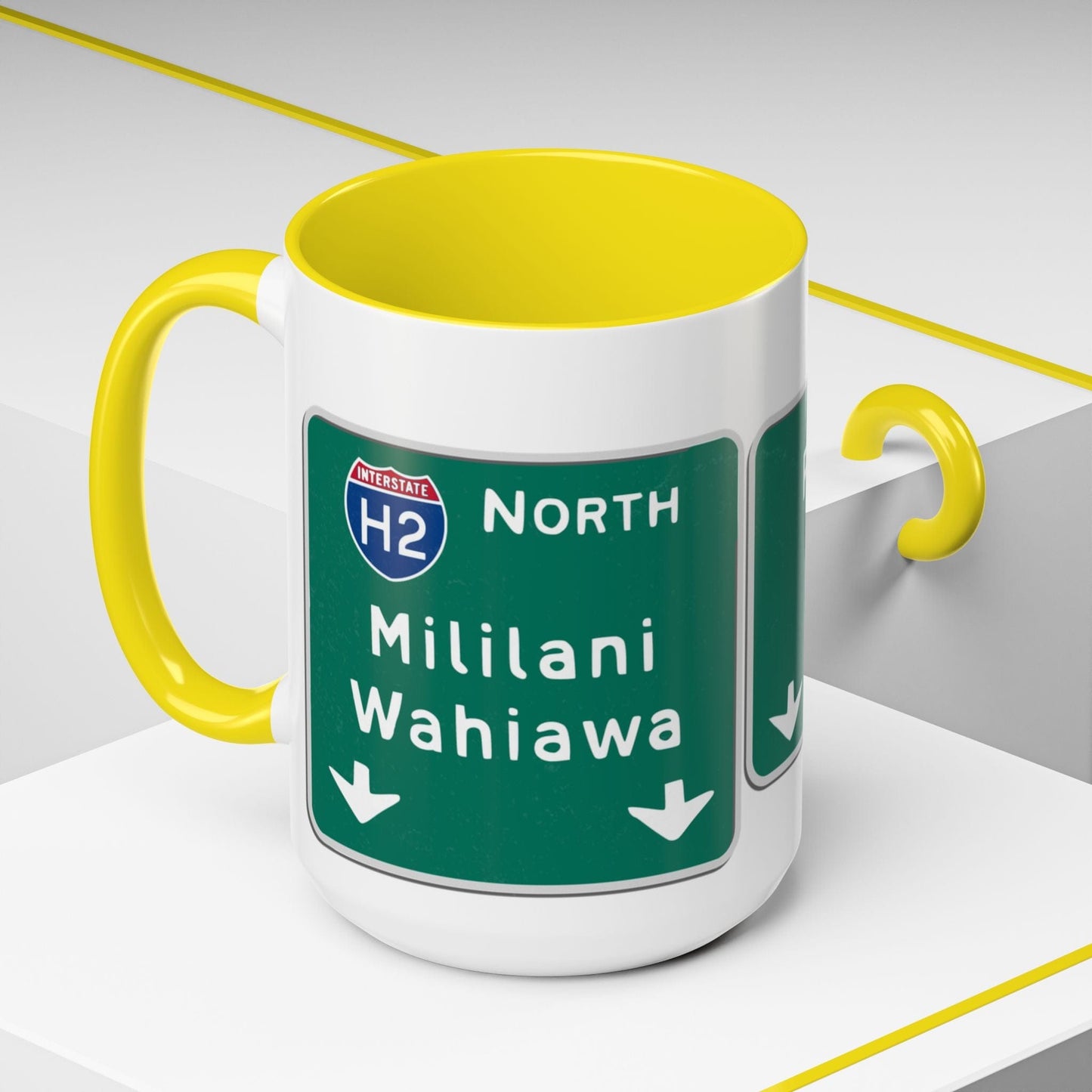 Signs of Wanderlust, Pearl City/Waimalu Exit 10, Hawaii 15oz Mug Yellow / 15oz