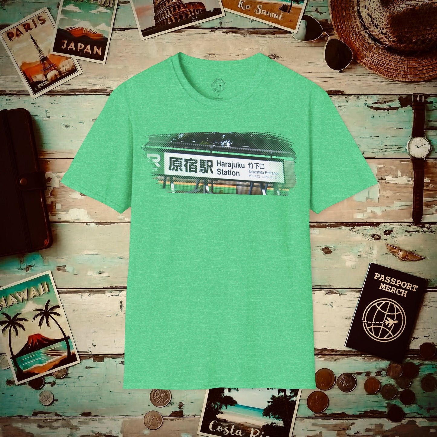 Signs of Wanderlust, Takeshita Street Harajuku Japan T-Shirt Heather Irish Green / S