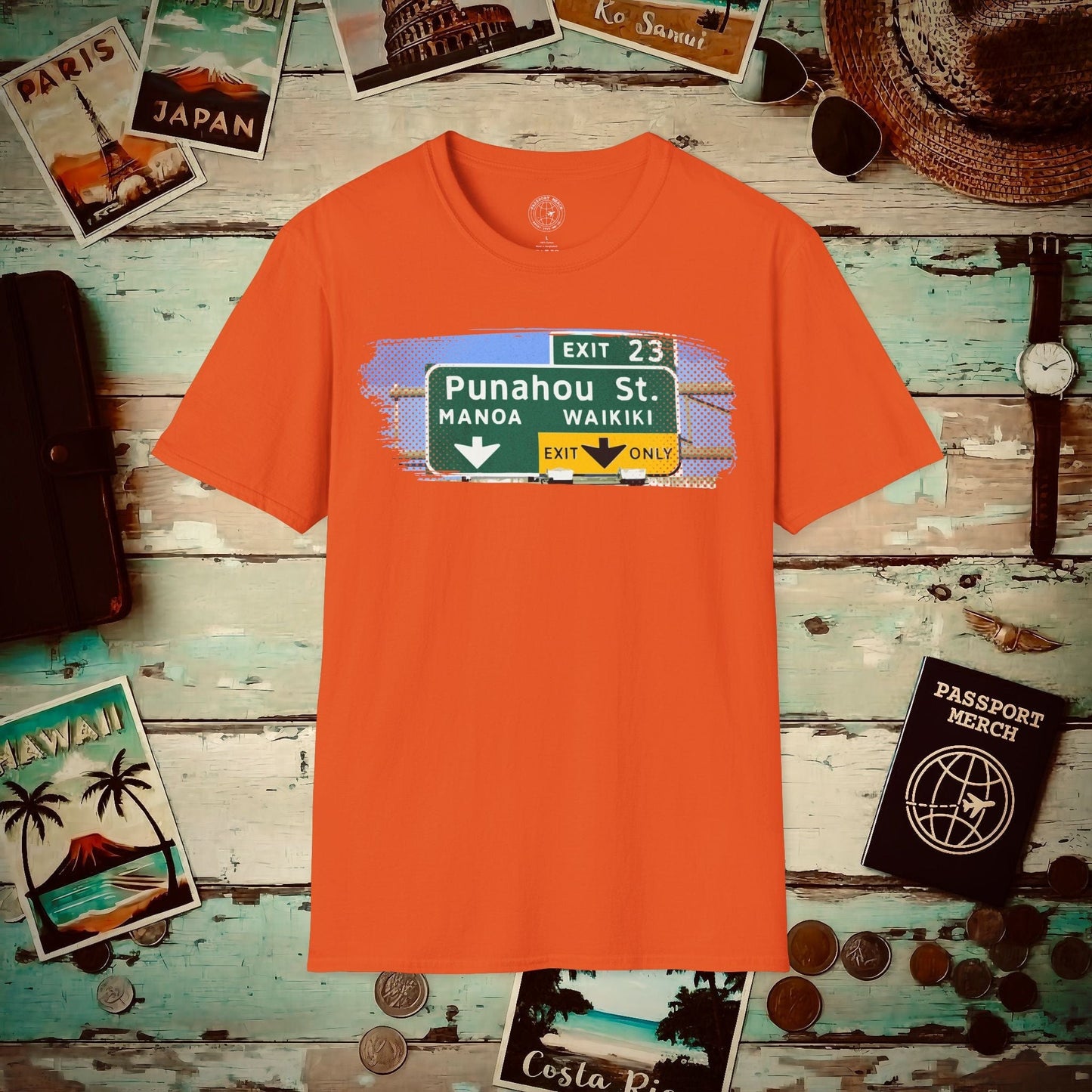 Signs of Wanderlust, Waikiki, Exit Only, Hawaii T-Shirt Orange / S