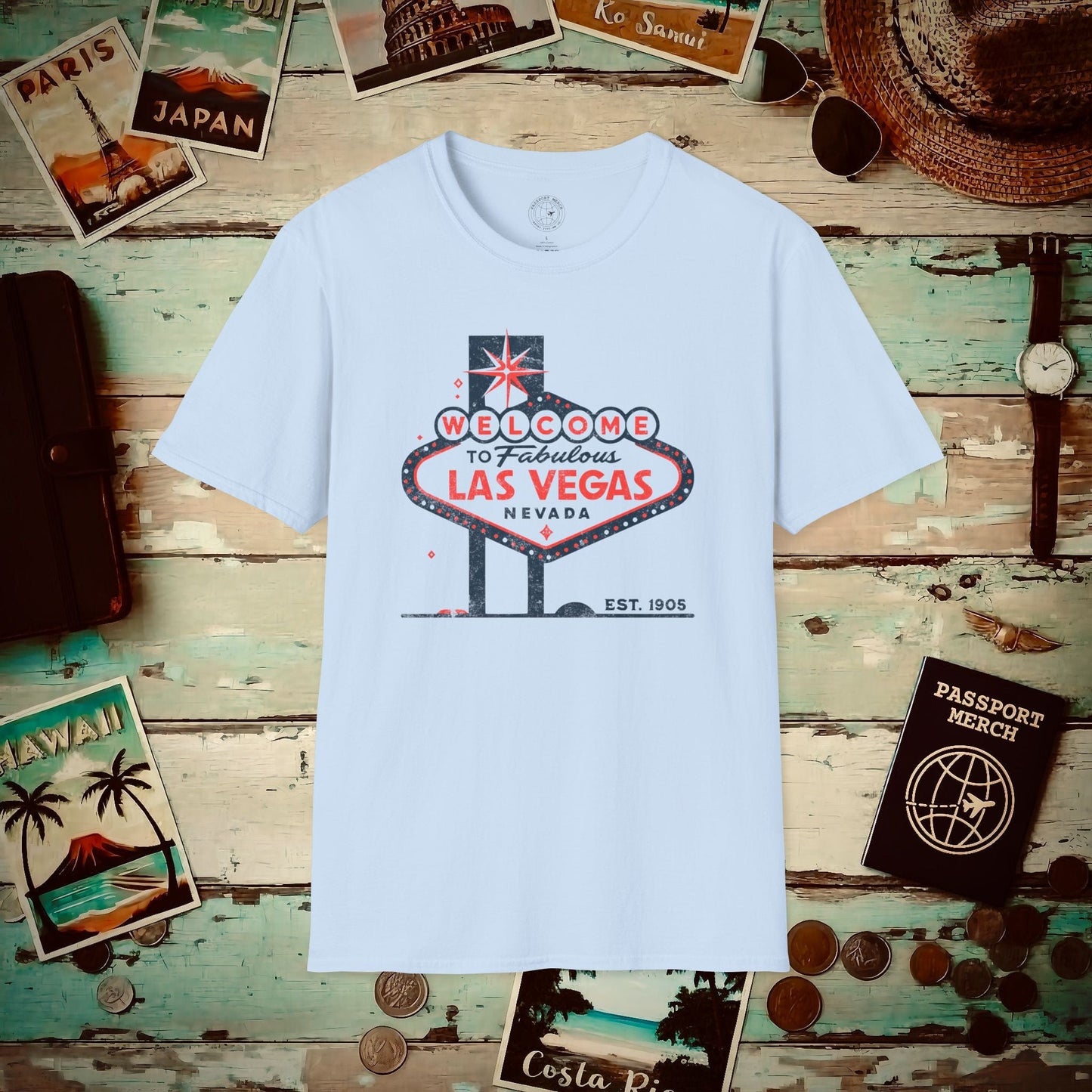 Signs of Wanderlust, Welcome to Las Vegas, Nevada T-Shirt Light Blue / S