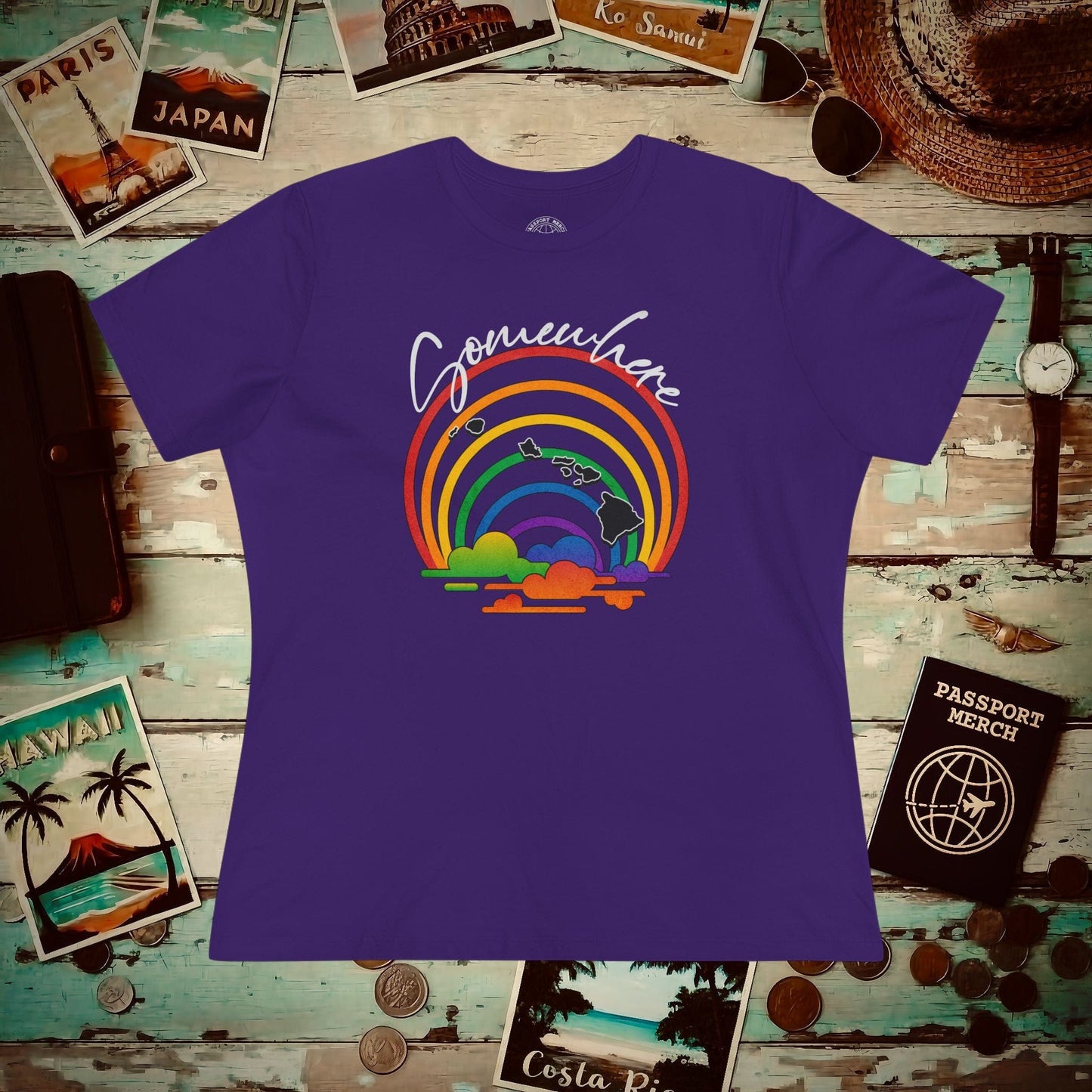 Somewhere Over the Rainbow Hawaii, Womens Fit T-Shirt Team Purple / S