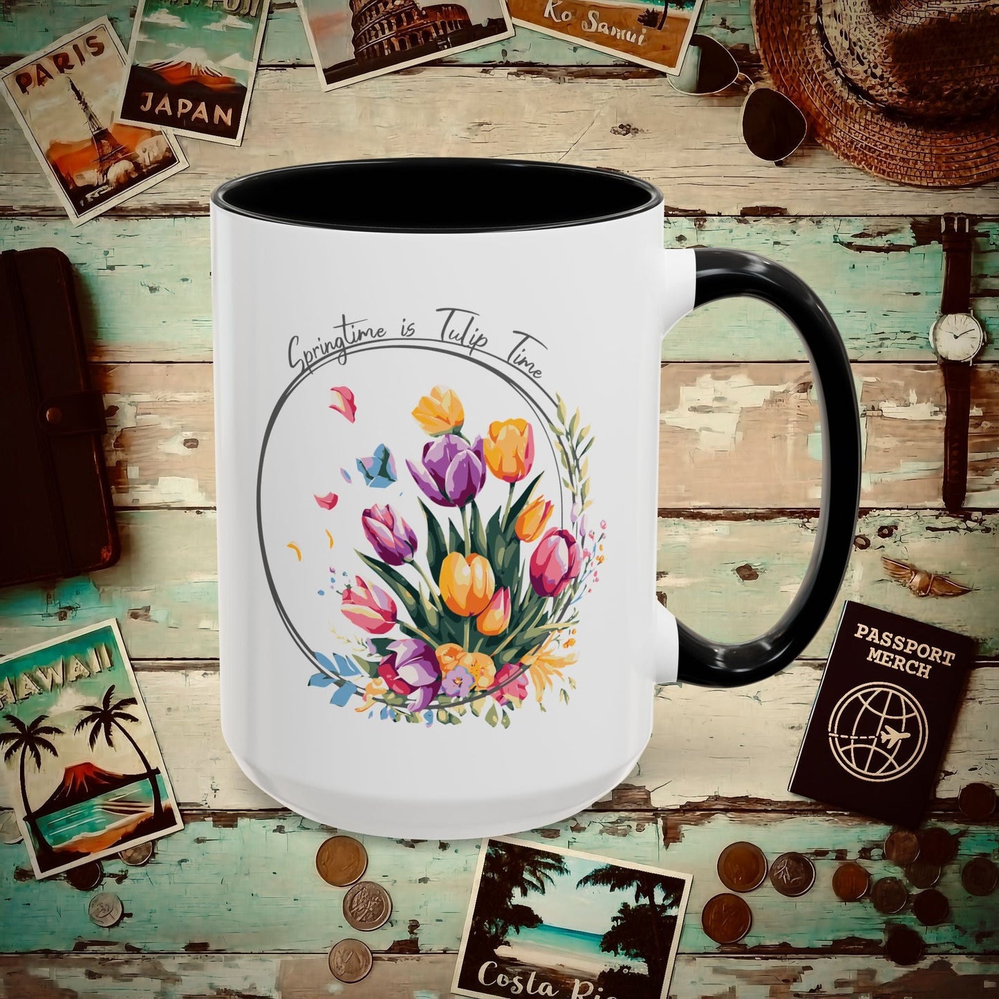 Springtime is Tulip Time in Holland (Europe & Michigan) 15oz Mug Black / 15oz