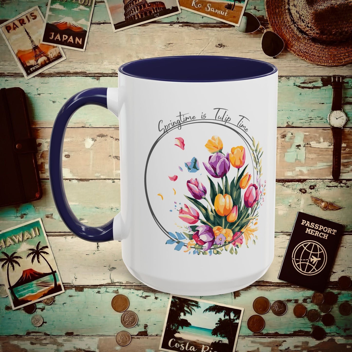 Springtime is Tulip Time in Holland (Europe & Michigan) 15oz Mug Navy / 15oz