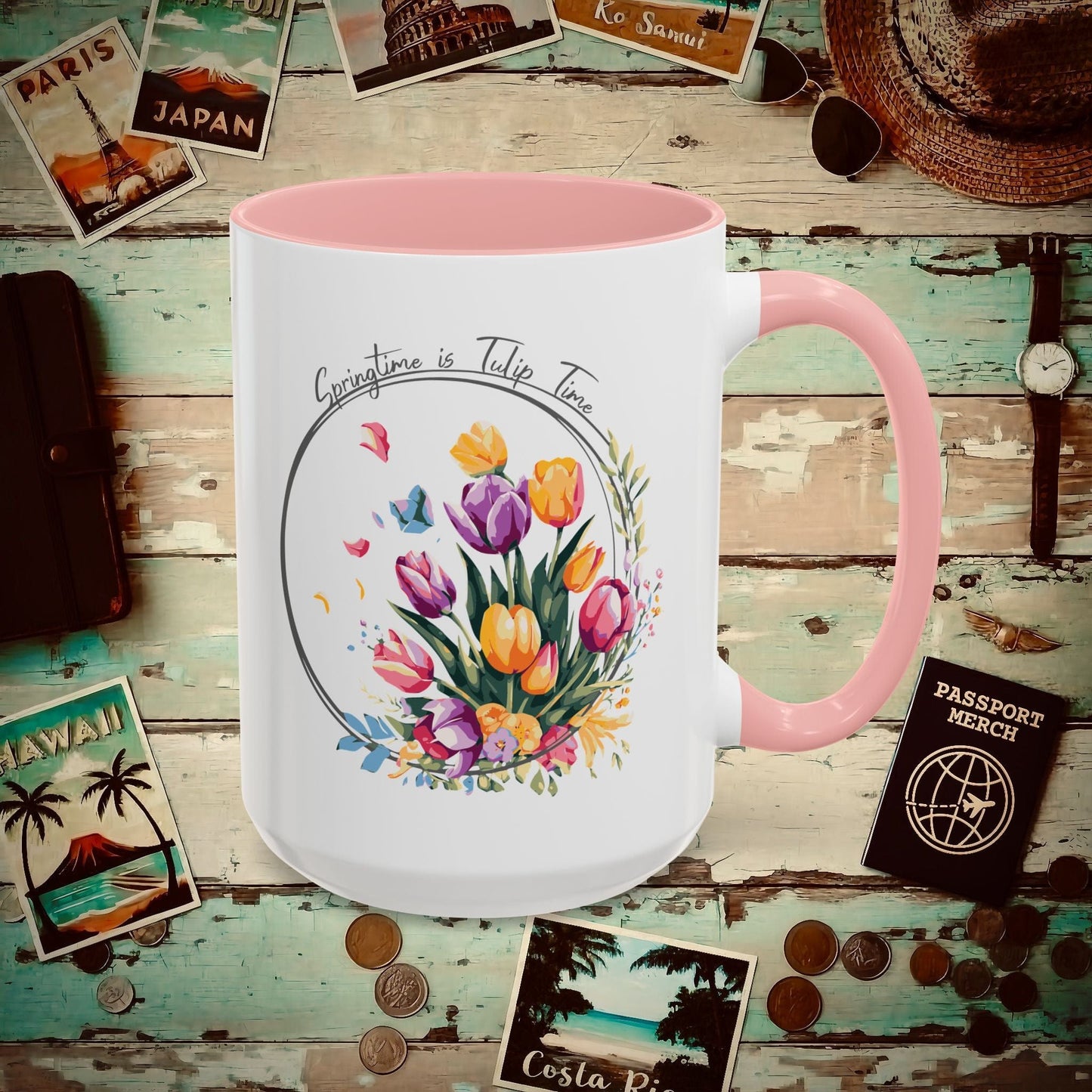 Springtime is Tulip Time in Holland (Europe & Michigan) 15oz Mug Pink / 15oz
