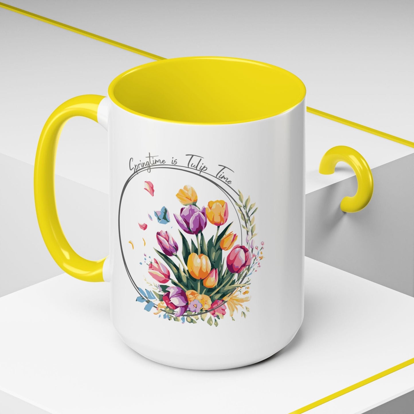 Springtime is Tulip Time in Holland (Europe & Michigan) 15oz Mug Yellow / 15oz