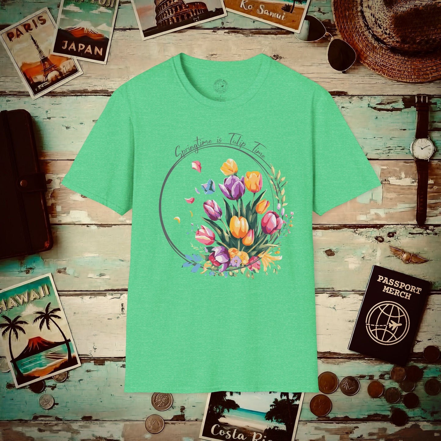 Springtime is Tulip Time in Holland T-Shirt Heather Irish Green / S