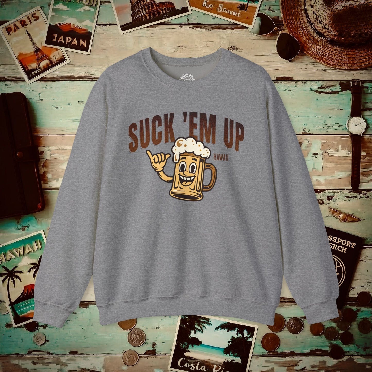 Suck 'Em Up, Hawaii Crewneck Graphite Heather / S