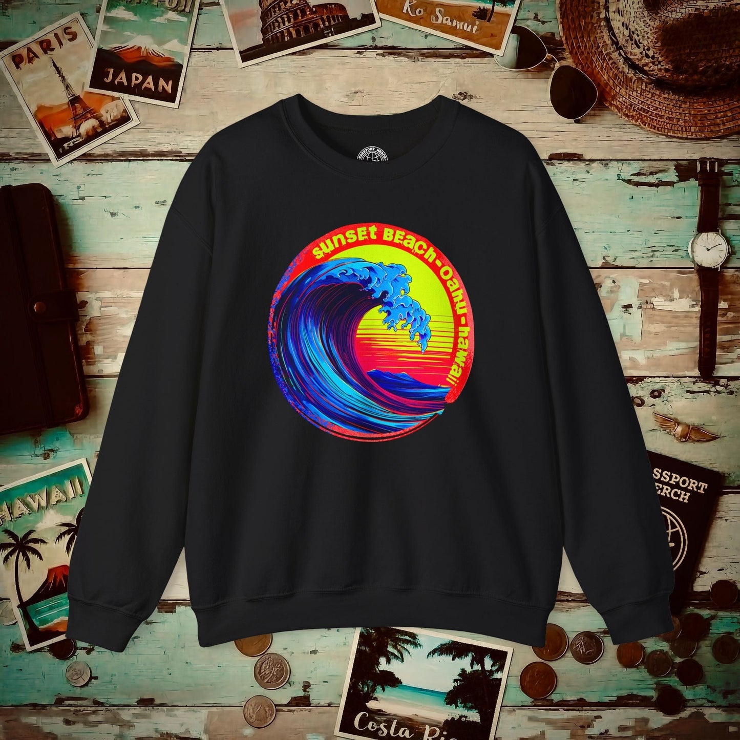 Sunset Beach Oahu, Hawaii Crewneck Black / S
