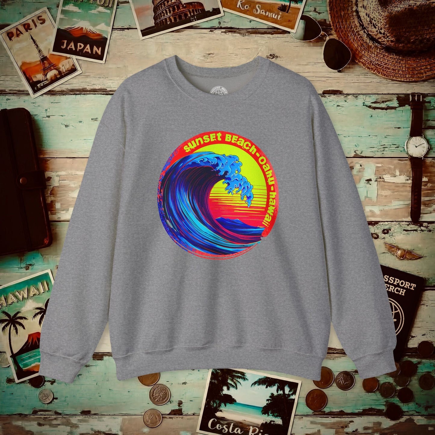 Sunset Beach Oahu, Hawaii Crewneck Graphite Heather / S