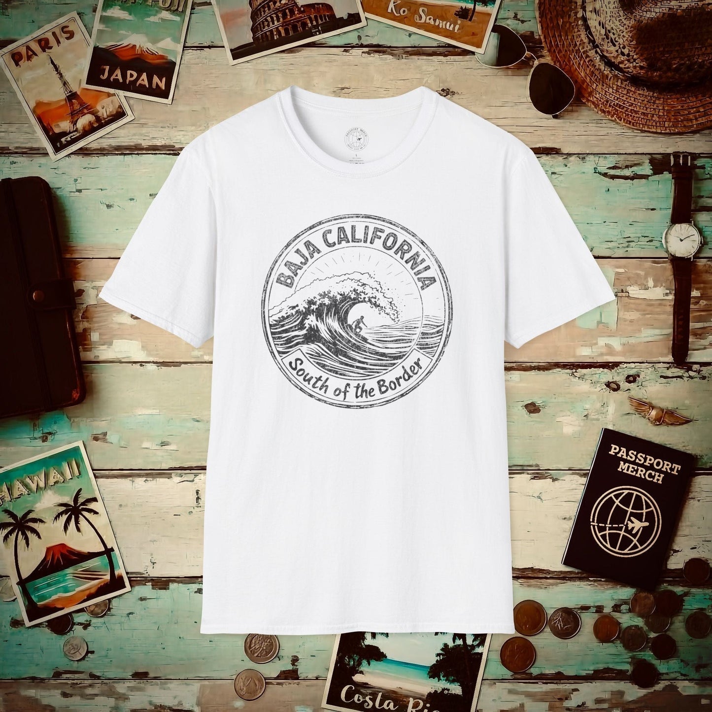 Surf South of the Border, Baja California, Mexico T-Shirt White / S