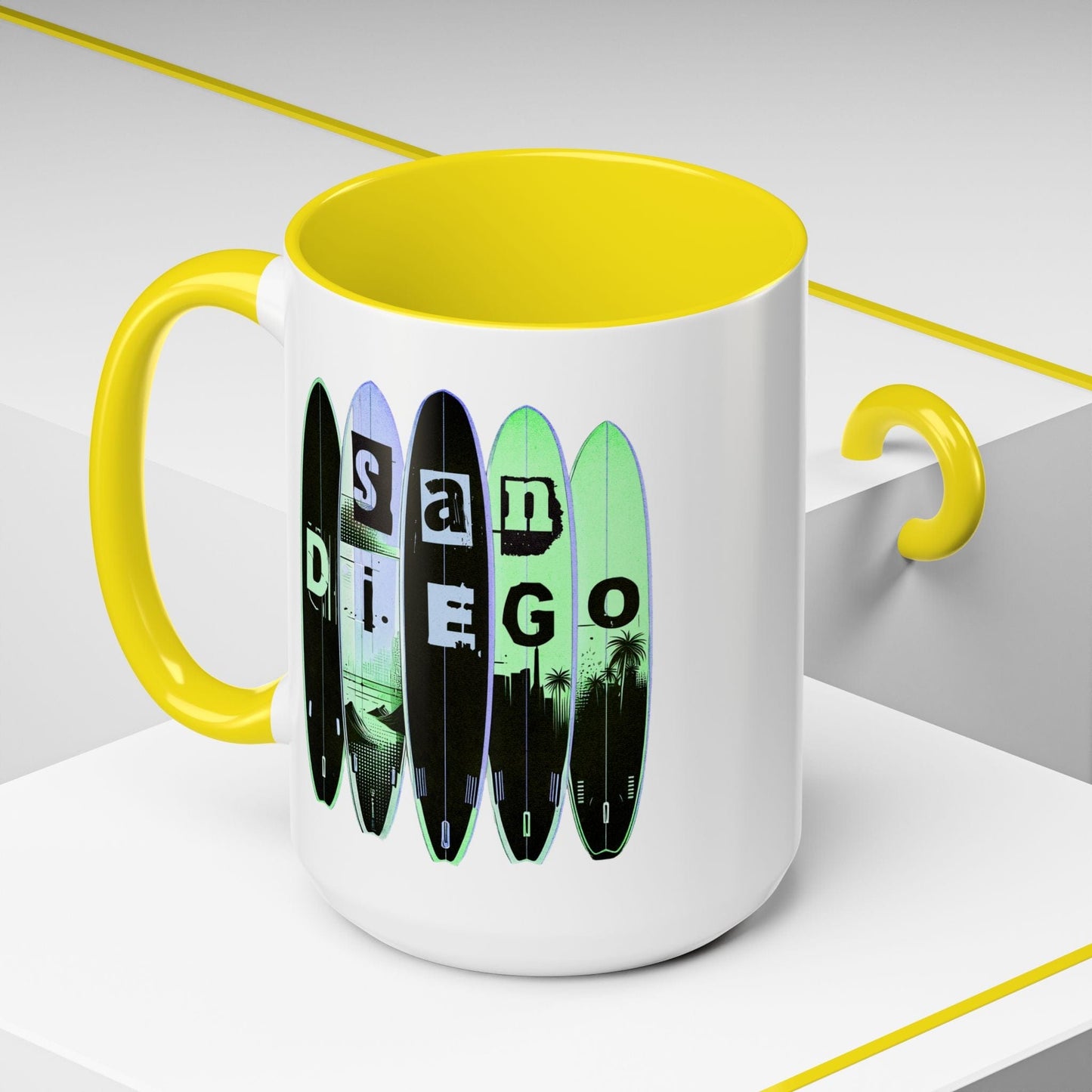 Surfboard Dreams San Diego, California 15oz Mug Yellow / 15oz