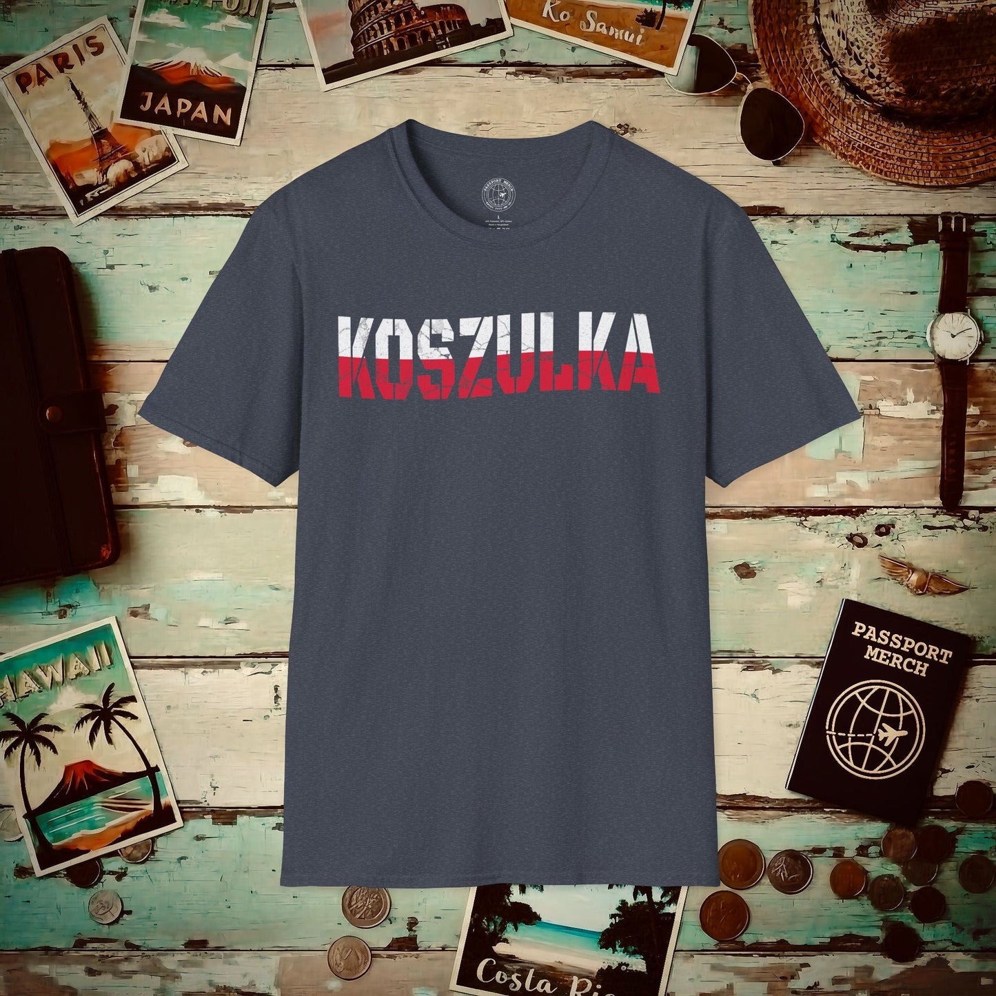 T-Shirt that says T-Shirt in Polish Heather Navy / S