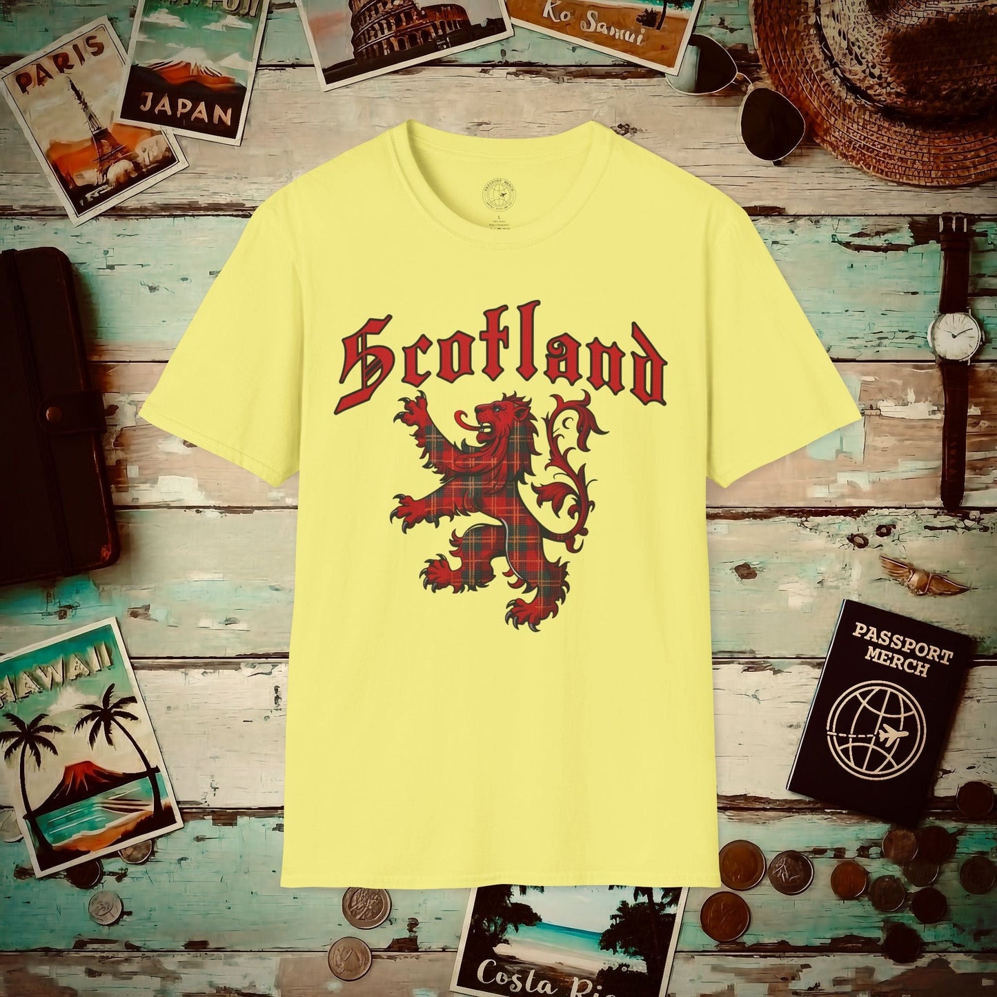 Tartan Lion Rampant, Scotland, UK T-Shirt Cornsilk / S