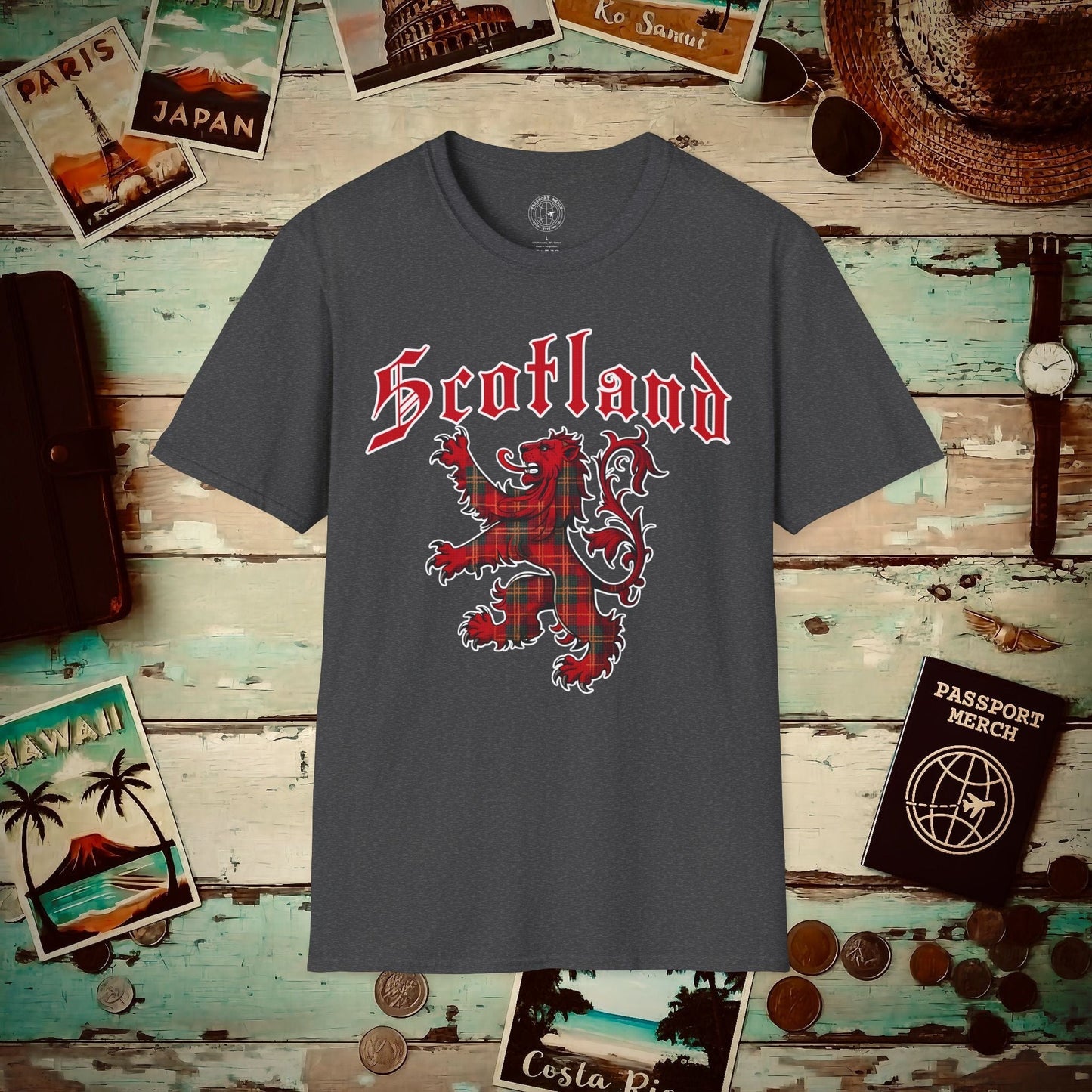 Tartan Lion Rampant, Scotland, UK T-Shirt Dark Heather / S