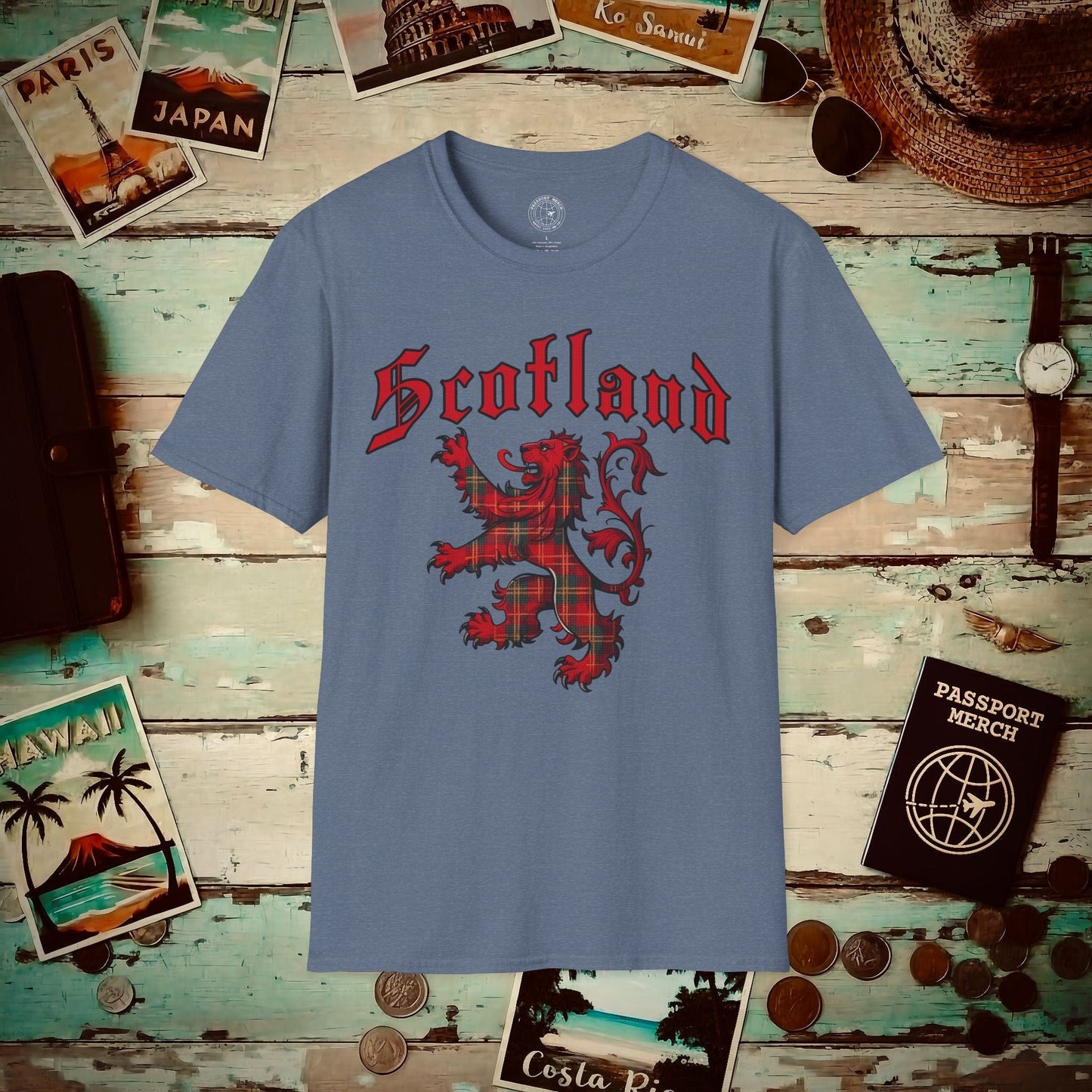 Tartan Lion Rampant, Scotland, UK T-Shirt Heather Indigo / S