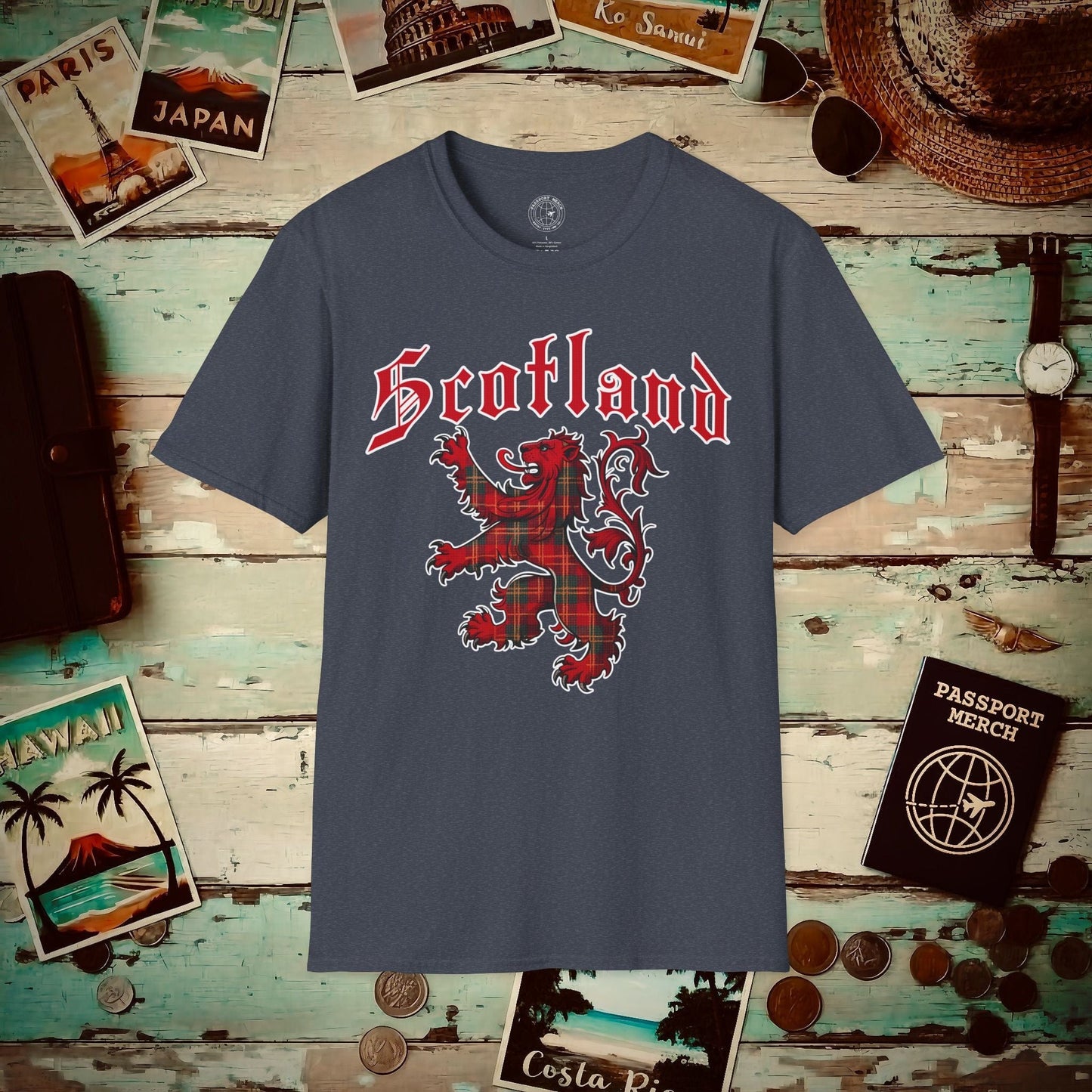 Tartan Lion Rampant, Scotland, UK T-Shirt Heather Navy / S