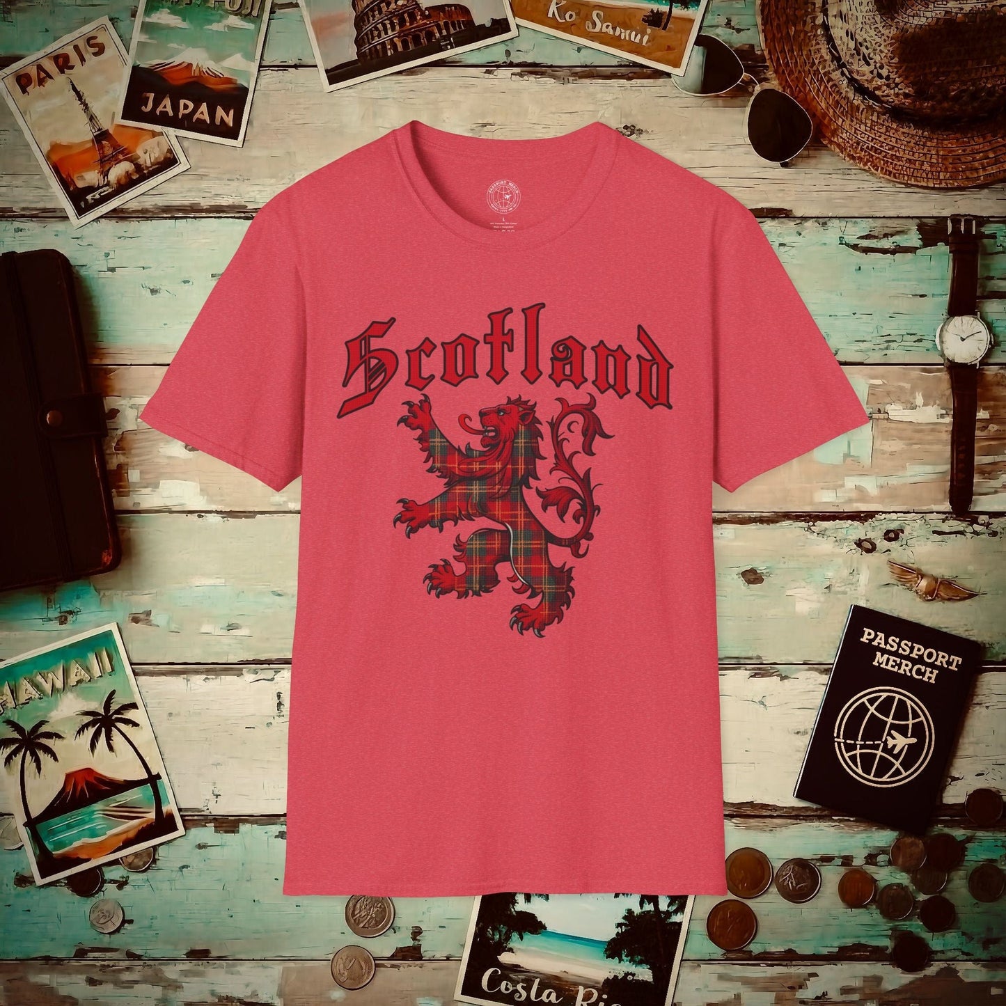 Tartan Lion Rampant, Scotland, UK T-Shirt Heather Red / S