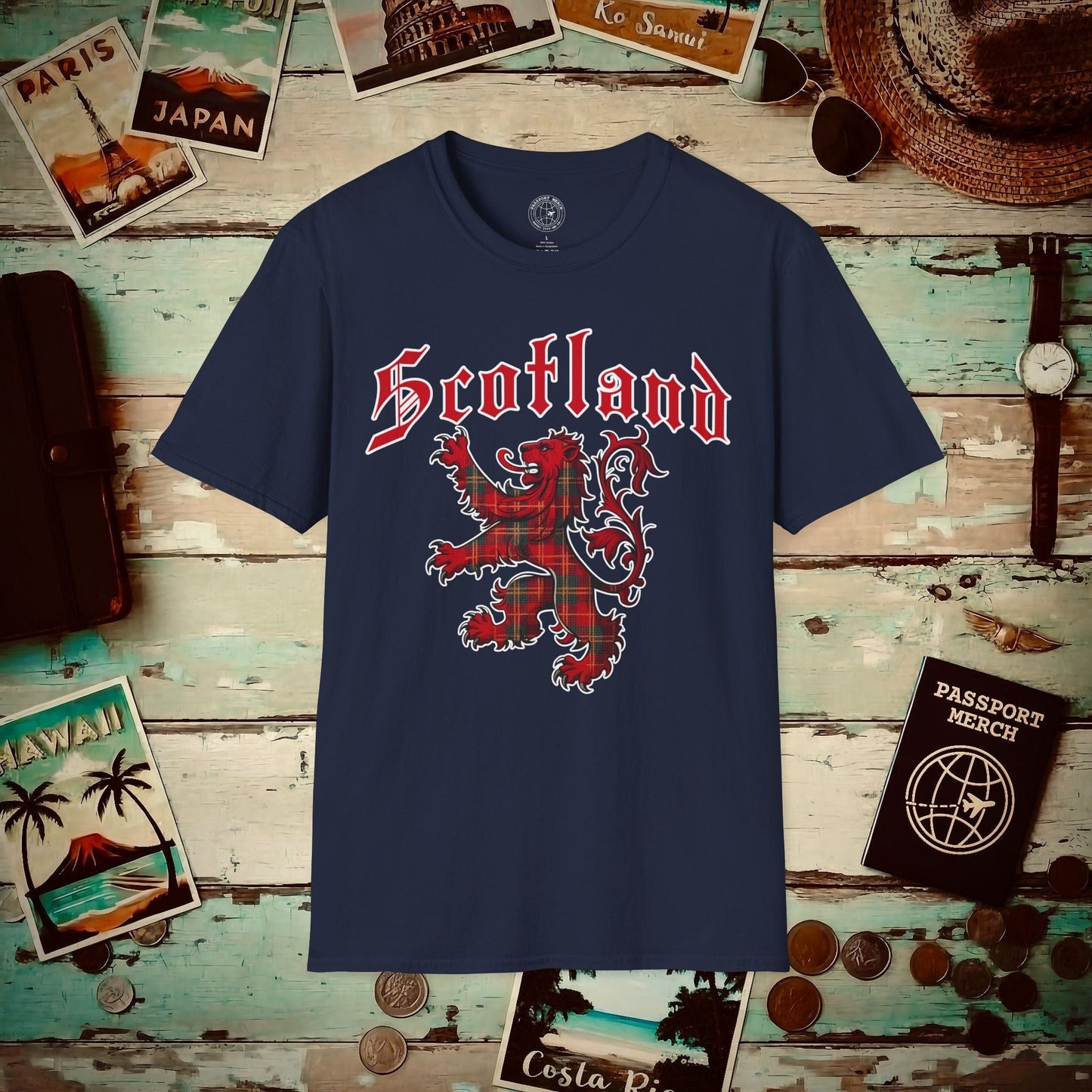 Tartan Lion Rampant, Scotland, UK T-Shirt Navy / S